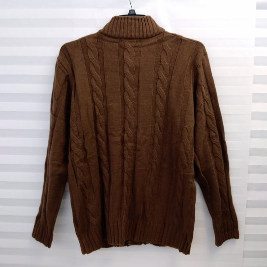 Paul Jones Men's Brown Stand Collar Cable Knit Cardigan Sweater - L
