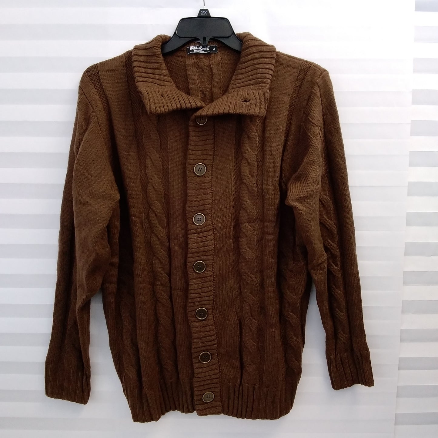 Paul Jones brown Stand Collar Cable Knit Cardigan Sweater - L