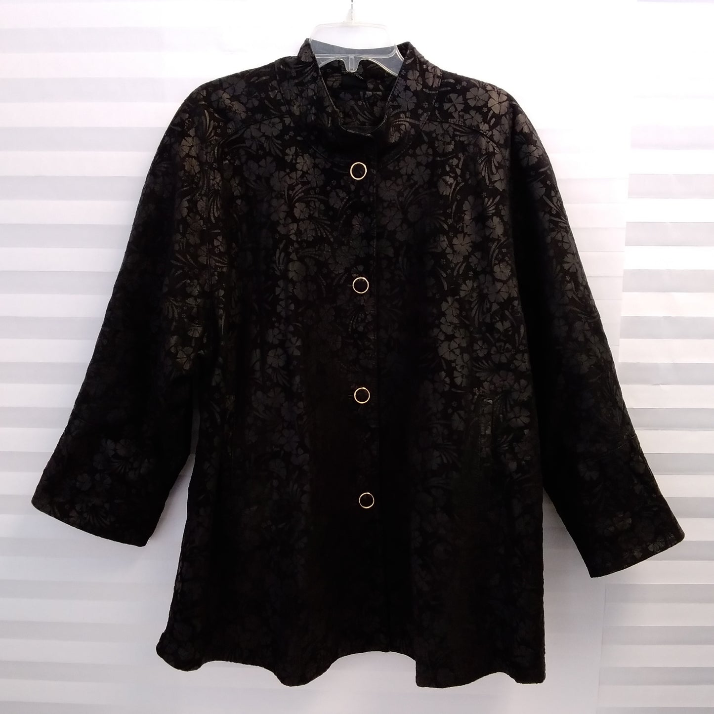 BALLY Black Floral Suede Leather Button Front Jacket - 38 / US 6