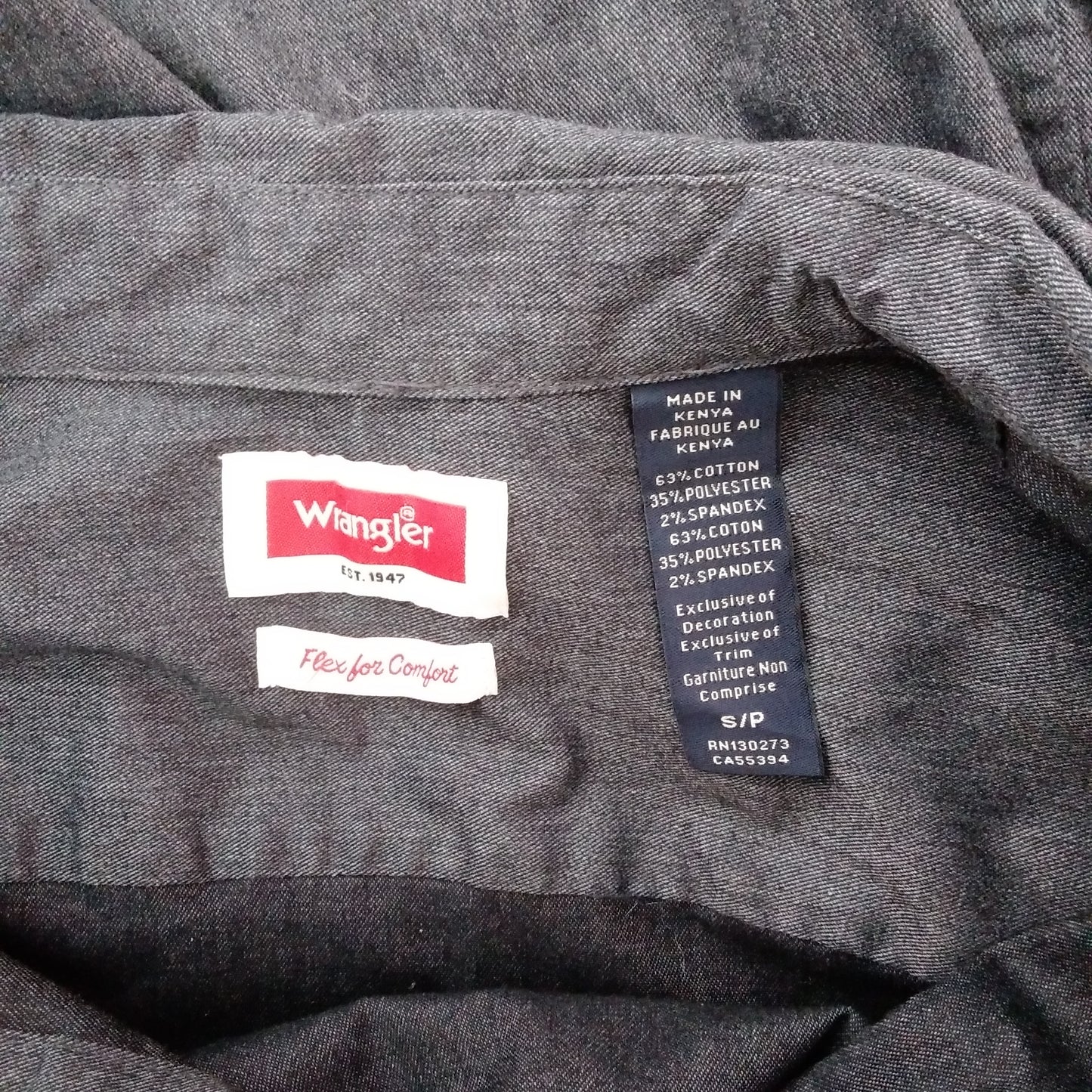 NWT - Wrangler Comfort Flex Dk. Gray Denim Twill Button Up Shirt - S