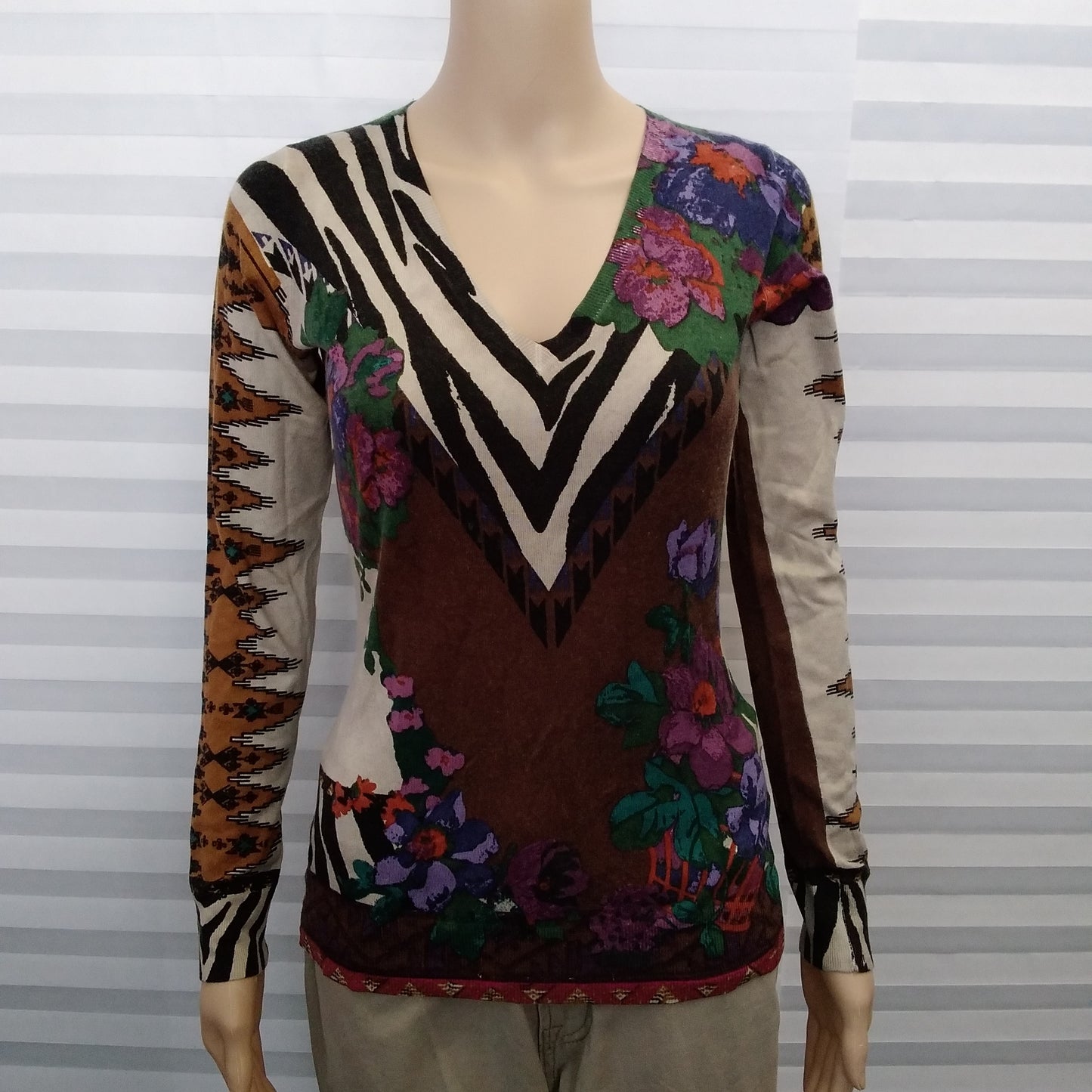 Amazing ETRO Milano Floral Print Cashmere Blend Sweater - Size 44