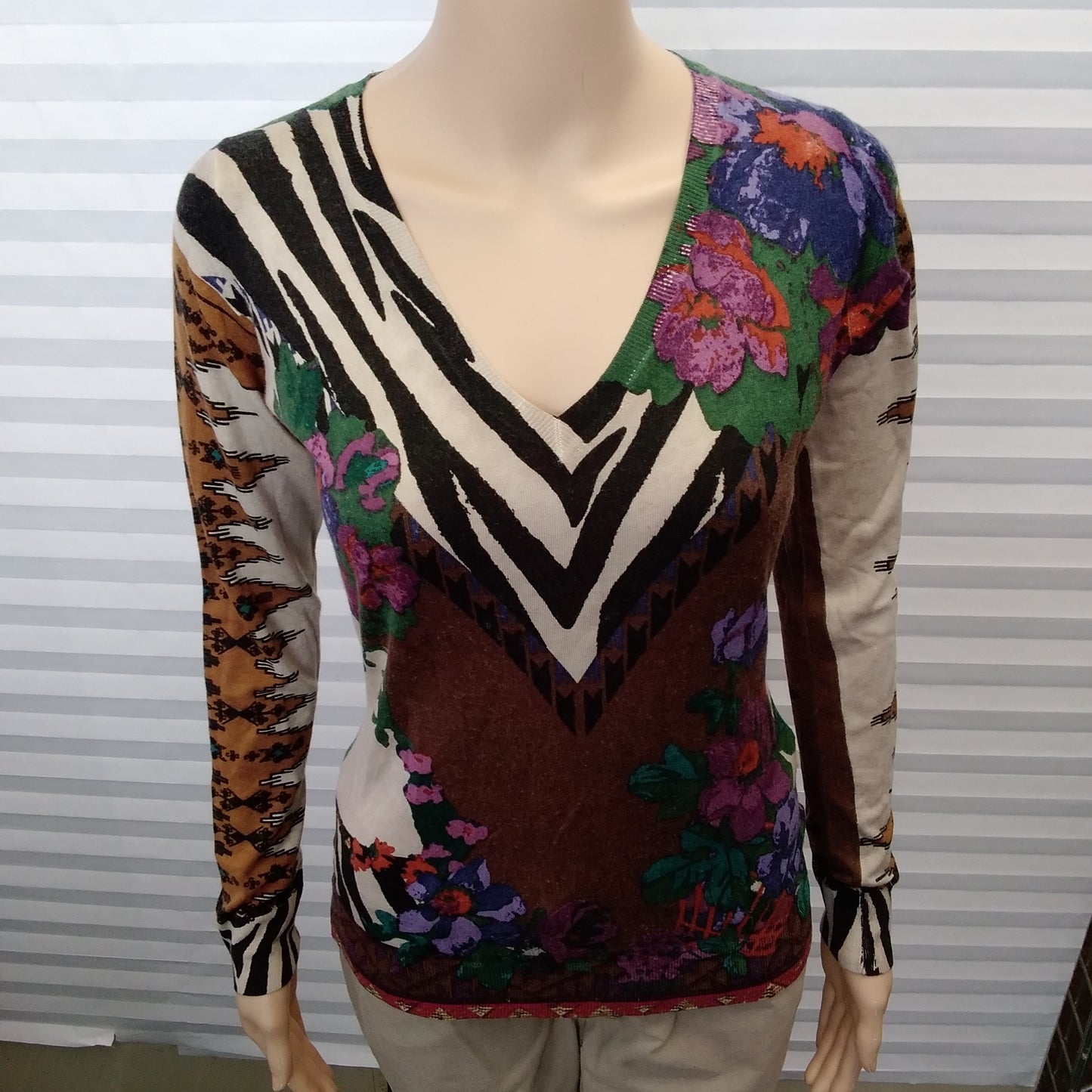 Amazing ETRO Milano Floral Print Cashmere Blend Sweater - Size 44