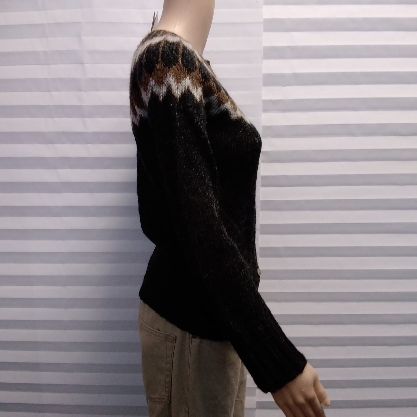 NWT - Vintage Icelandica Black Brown Fifa Cardigan Sweater - S/M