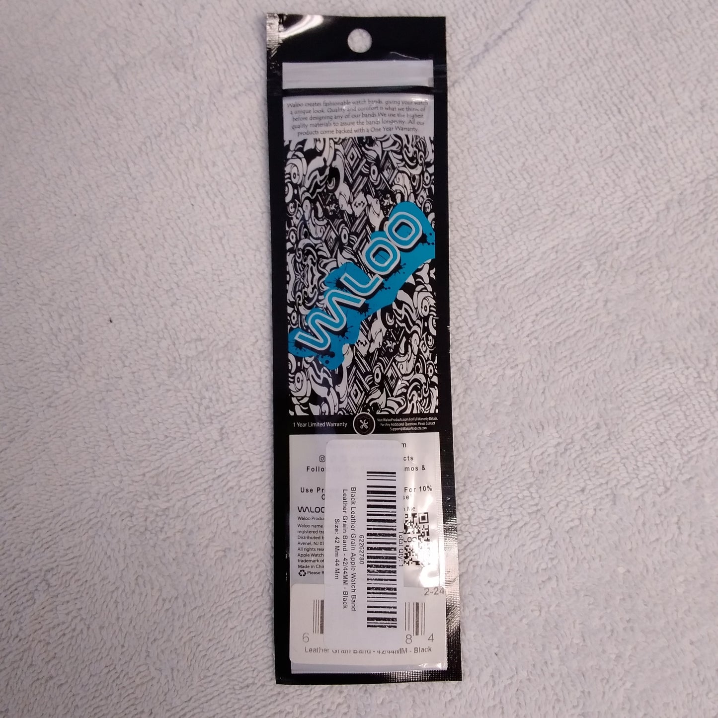 NWT - Waloo Apple Watch Black Leather Grain Replacement Band 42/44mm