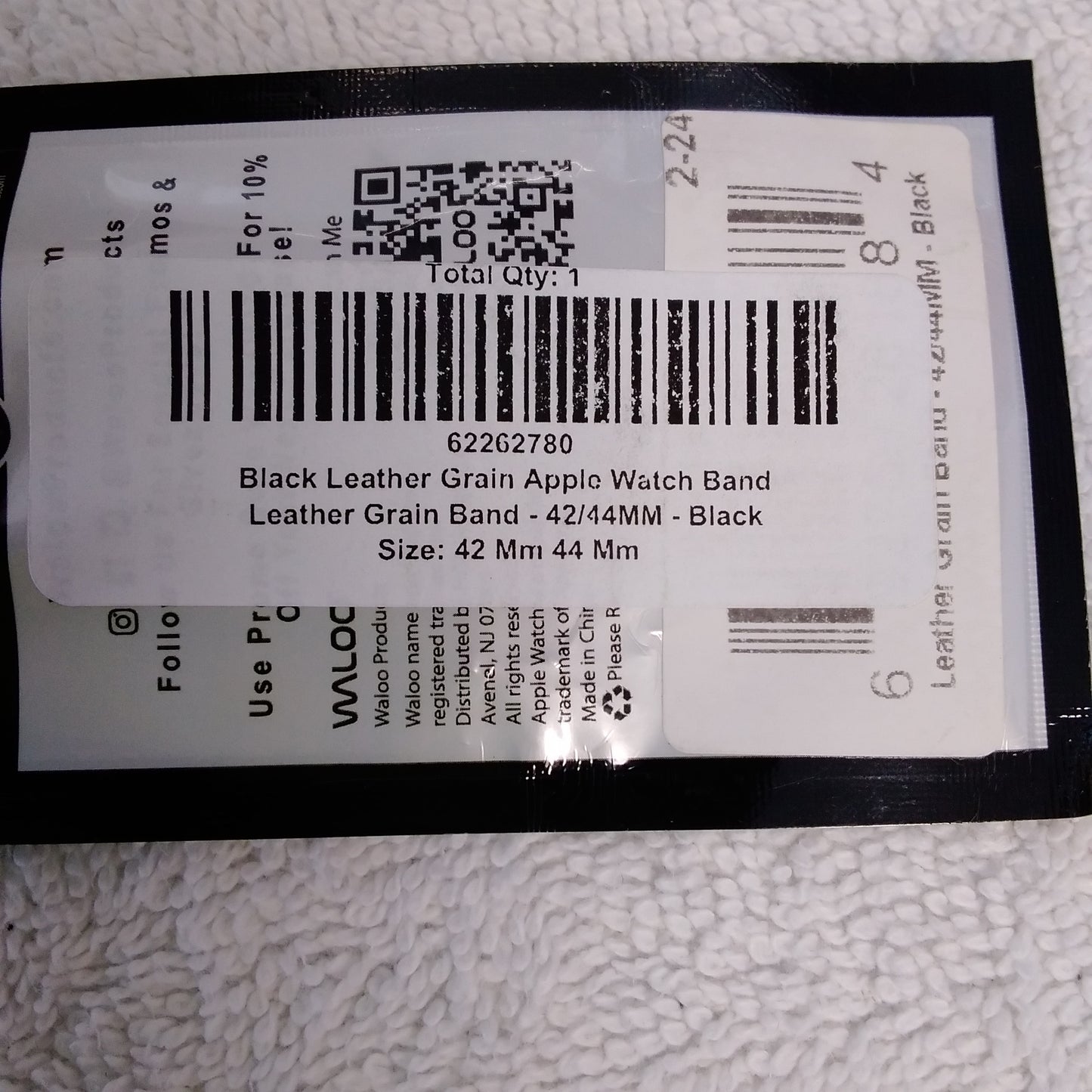 NWT - Waloo Apple Watch Black Leather Grain Replacement Band 42/44mm