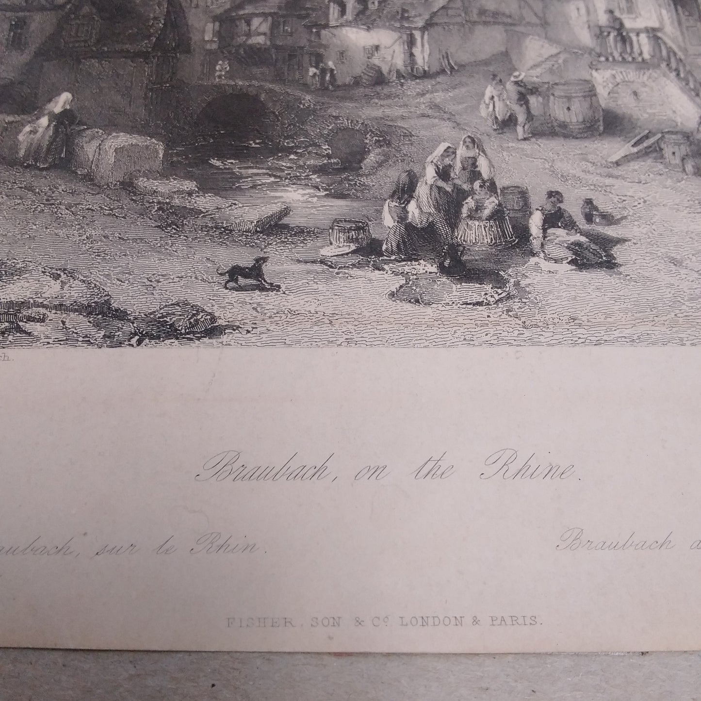 Vintage - Germany "Braubach on the Rhine" 1865 Art Print Engraving