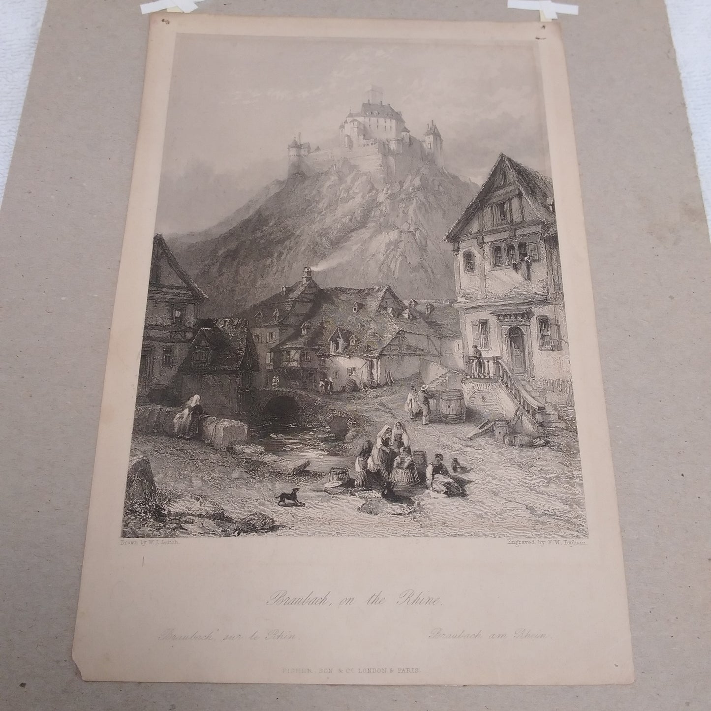 Vintage - Germany "Braubach on the Rhine" 1865 Art Print Engraving