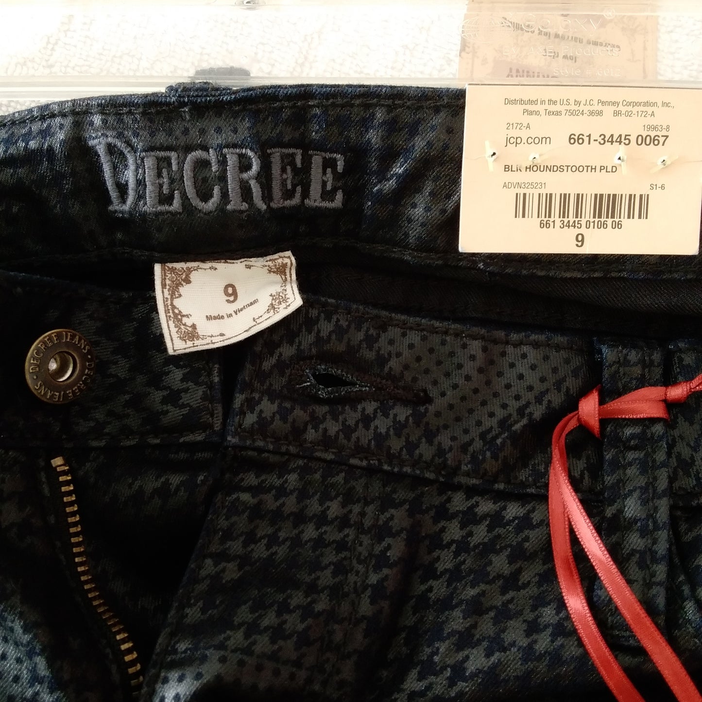 NWT - Decree Women's Black Houndstooth Plaid Super Skinny Pants - Size 9