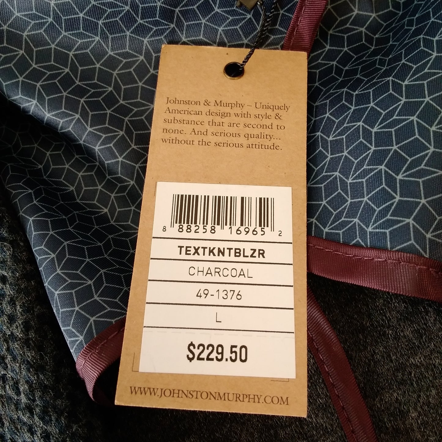 NWT - Johnston & Murphy Charcoal Textured Knit Blazer - Size L
