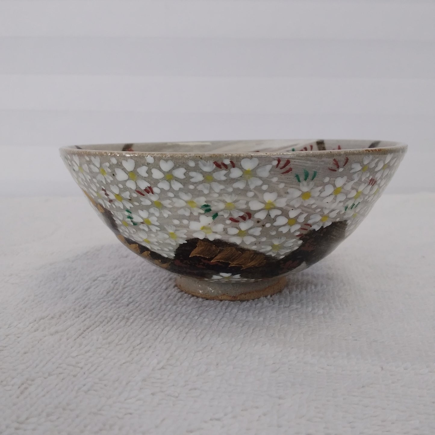 Hand-Painted Japanese Cherry Blossom and Maple Leaf Rice Bowl