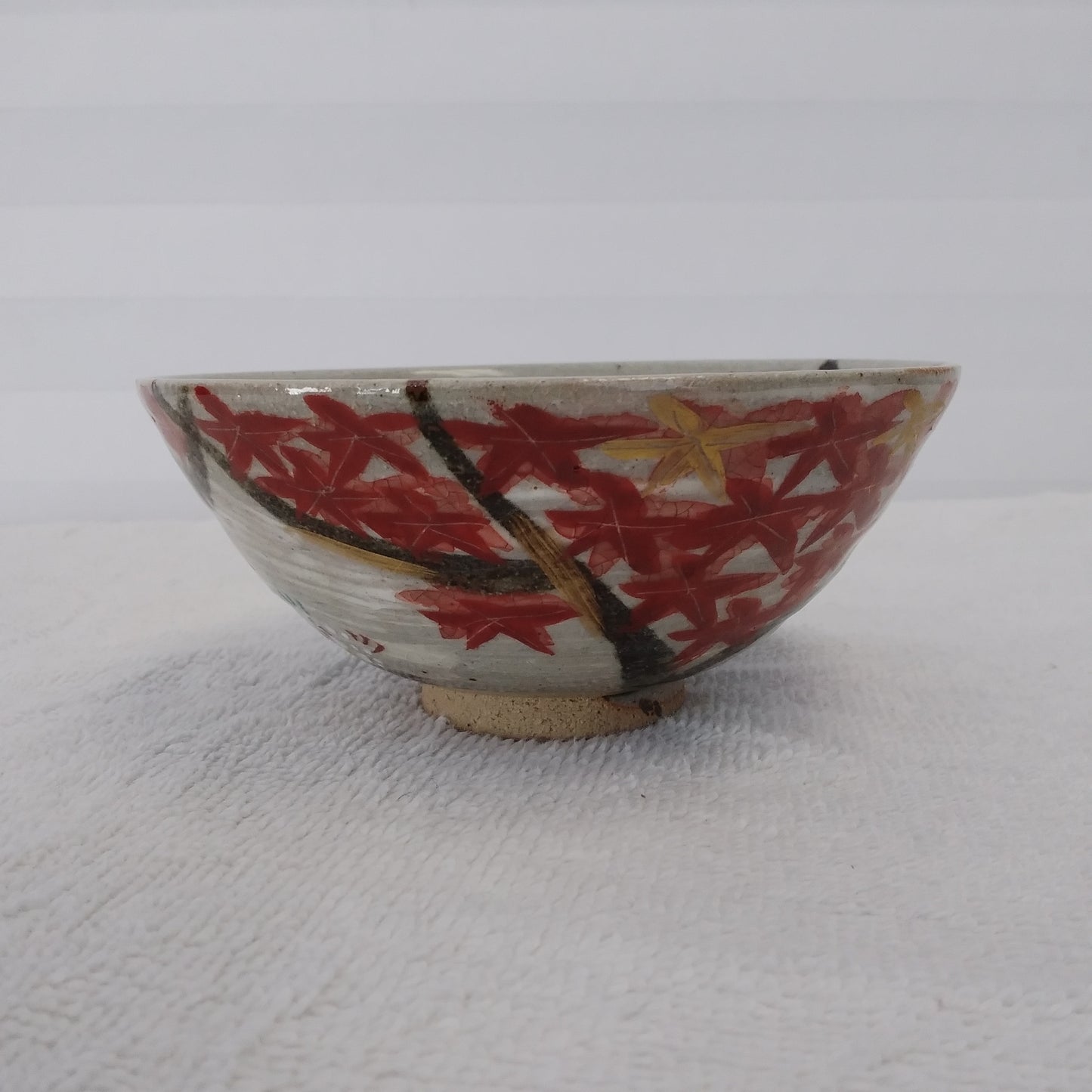 Hand-Painted Japanese Cherry Blossom and Maple Leaf Rice Bowl