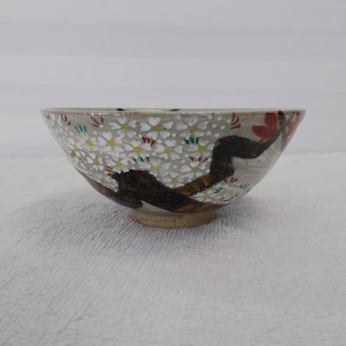 Hand-Painted Japanese Cherry Blossom and Maple Leaf Rice Bowl