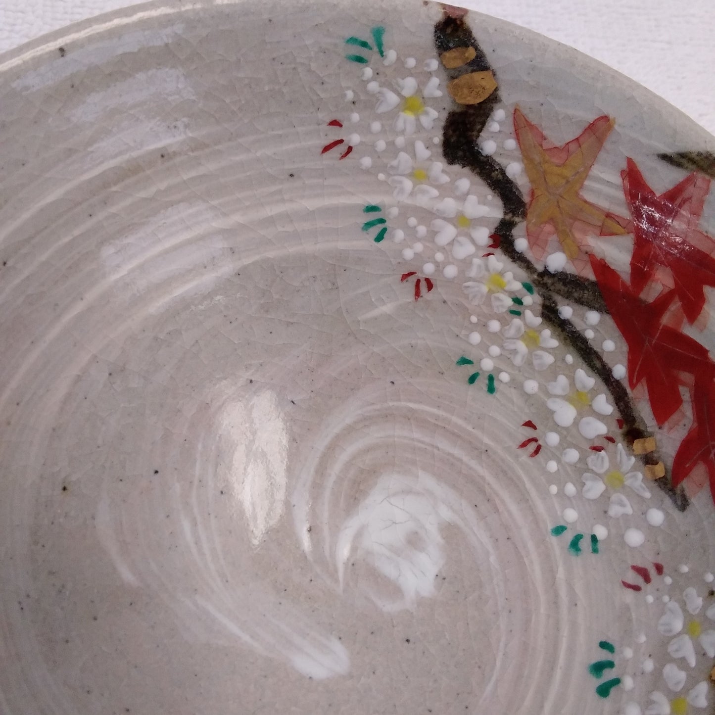 Hand-Painted Japanese Cherry Blossom and Maple Leaf Rice Bowl