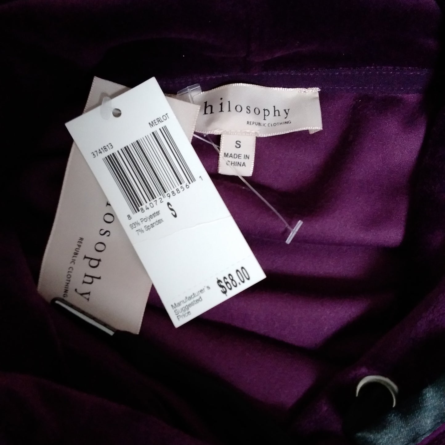 NWT - Philosophy Merlot Purple Velour Hoodie - S