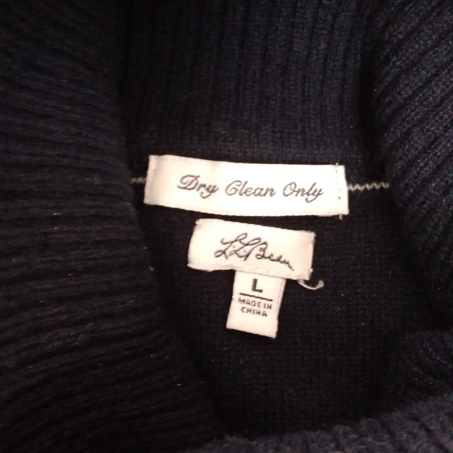 L.L. Bean Navy Blue Stripe Cashmere Turtleneck Sweater - L