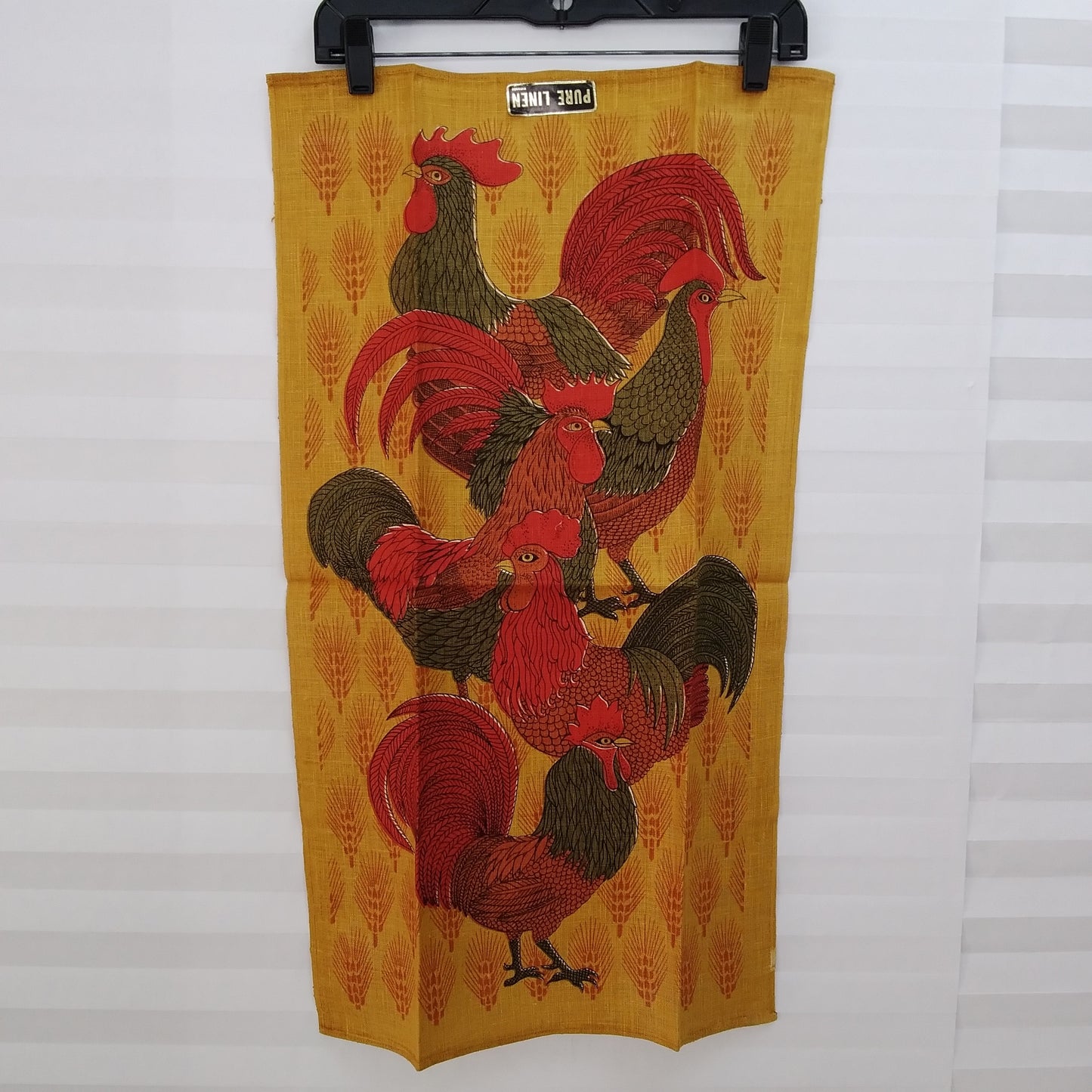 NWT - Vintage Set of 2 - Pure Linen Rooster Tea Towels