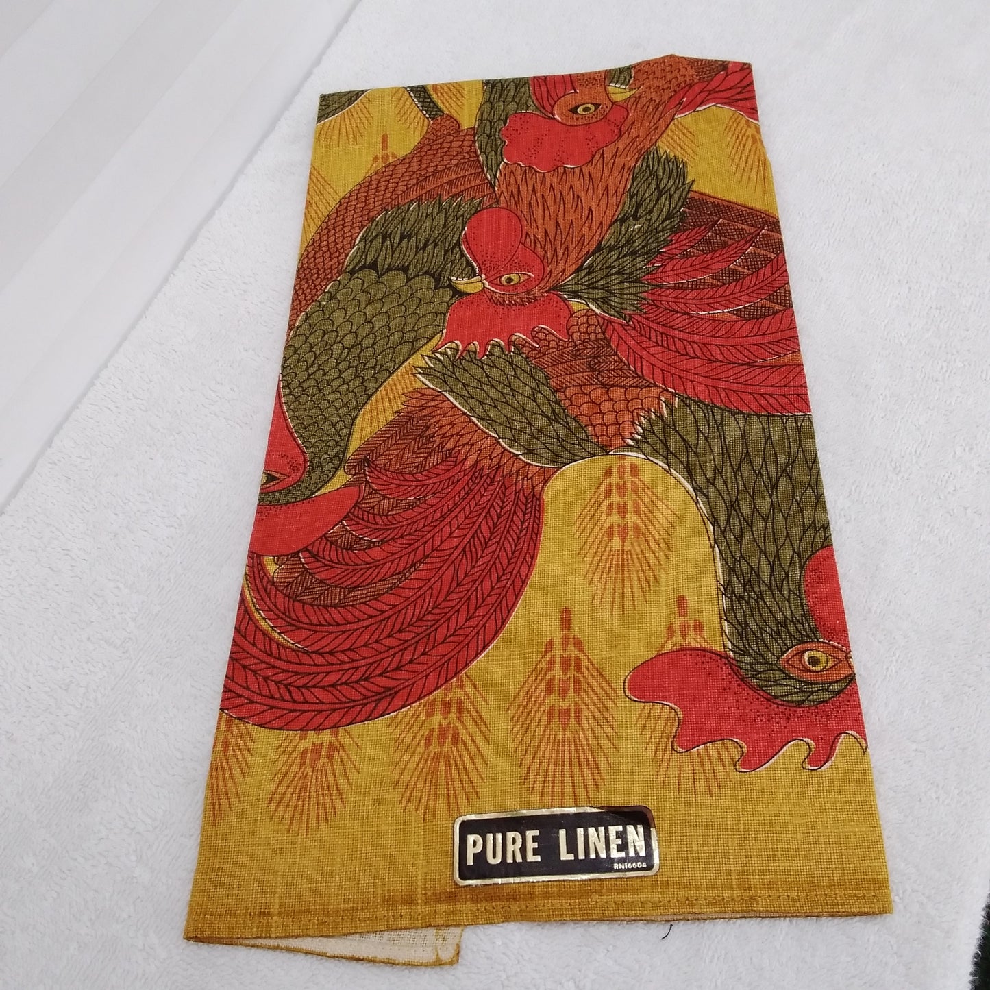 NWT - Vintage Set of 2 - Pure Linen Rooster Tea Towels
