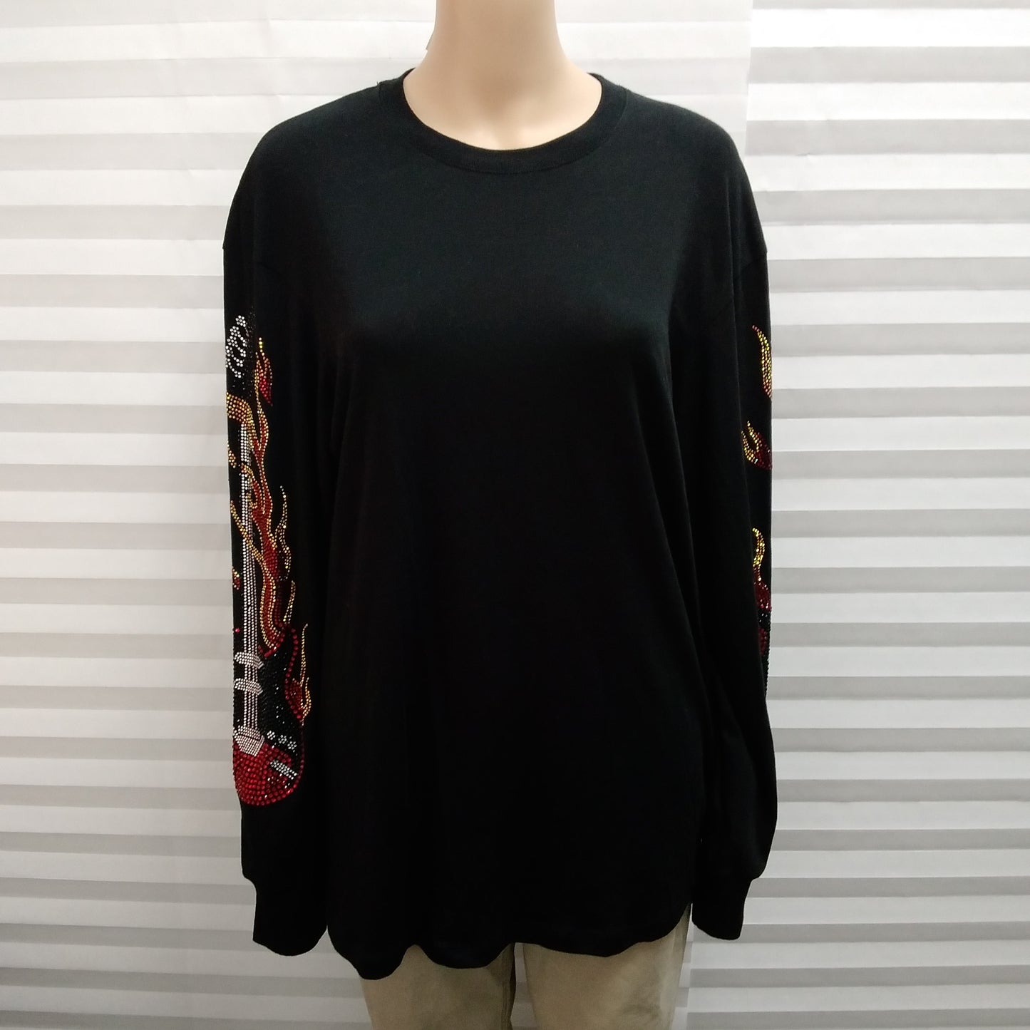NWT - Emma & Sam Black Guitar Sequined Sleeve Long Sleeve Top - S