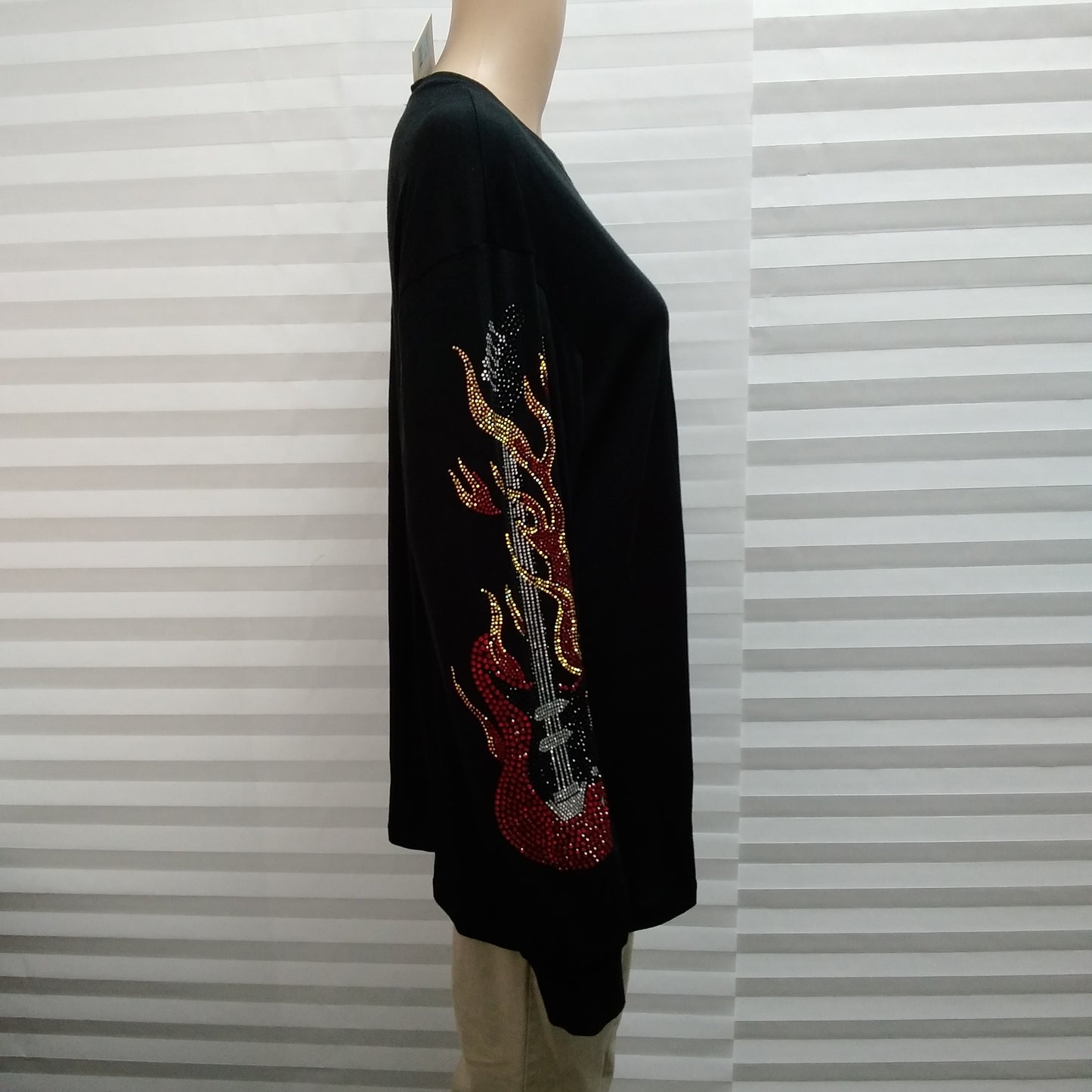NWT - Emma & Sam Black Guitar Sequined Sleeve Long Sleeve Top - S