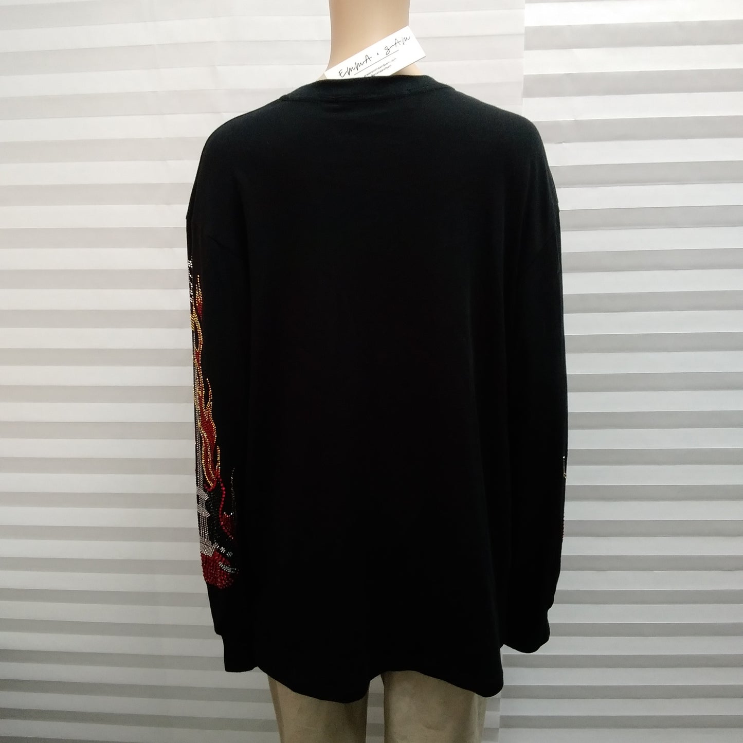 NWT - Emma & Sam Black Guitar Sequined Sleeve Long Sleeve Top - S