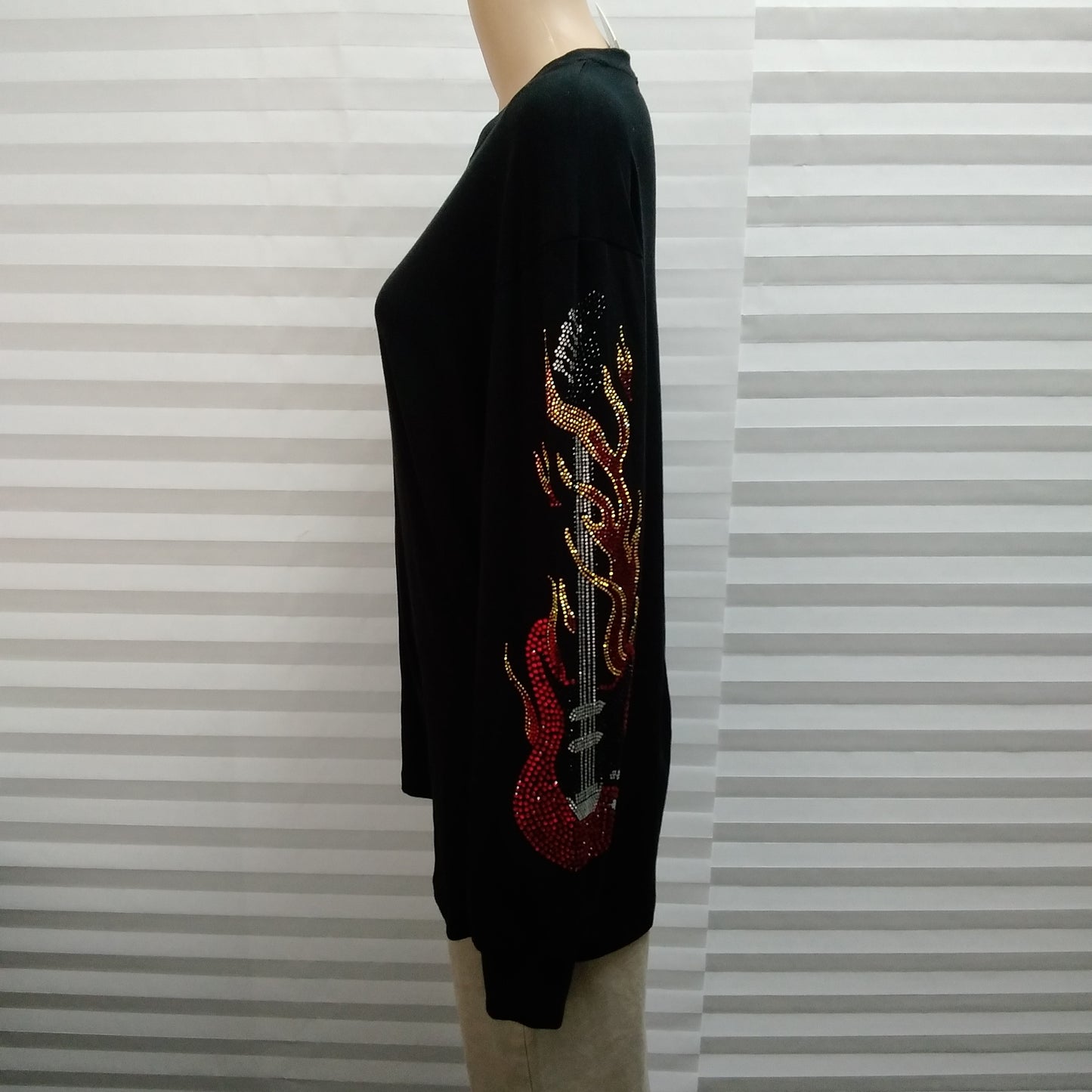 NWT - Emma & Sam Black Guitar Sequined Sleeve Long Sleeve Top - S