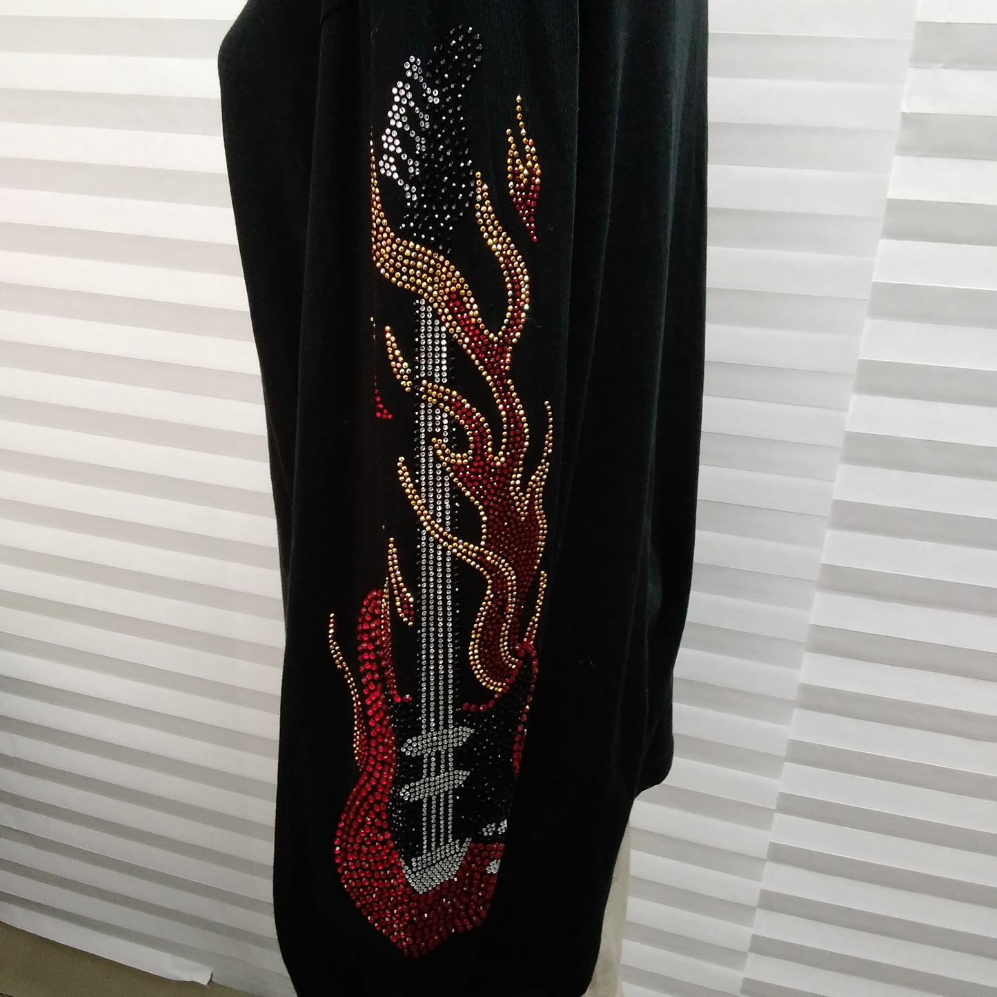 NWT - Emma & Sam Black Guitar Sequined Sleeve Long Sleeve Top - S