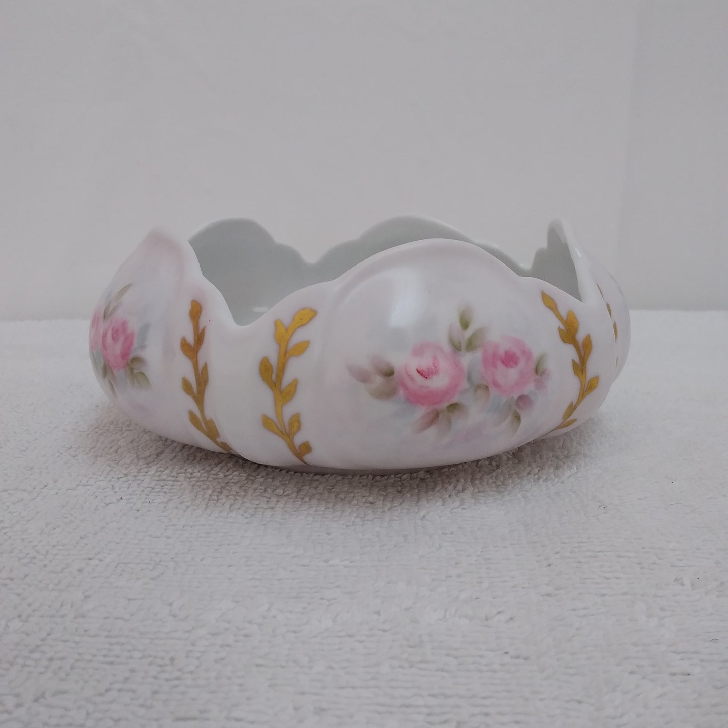 Vintage Floral Scalloped Bowl Hand-Painted by Thelma Joslin