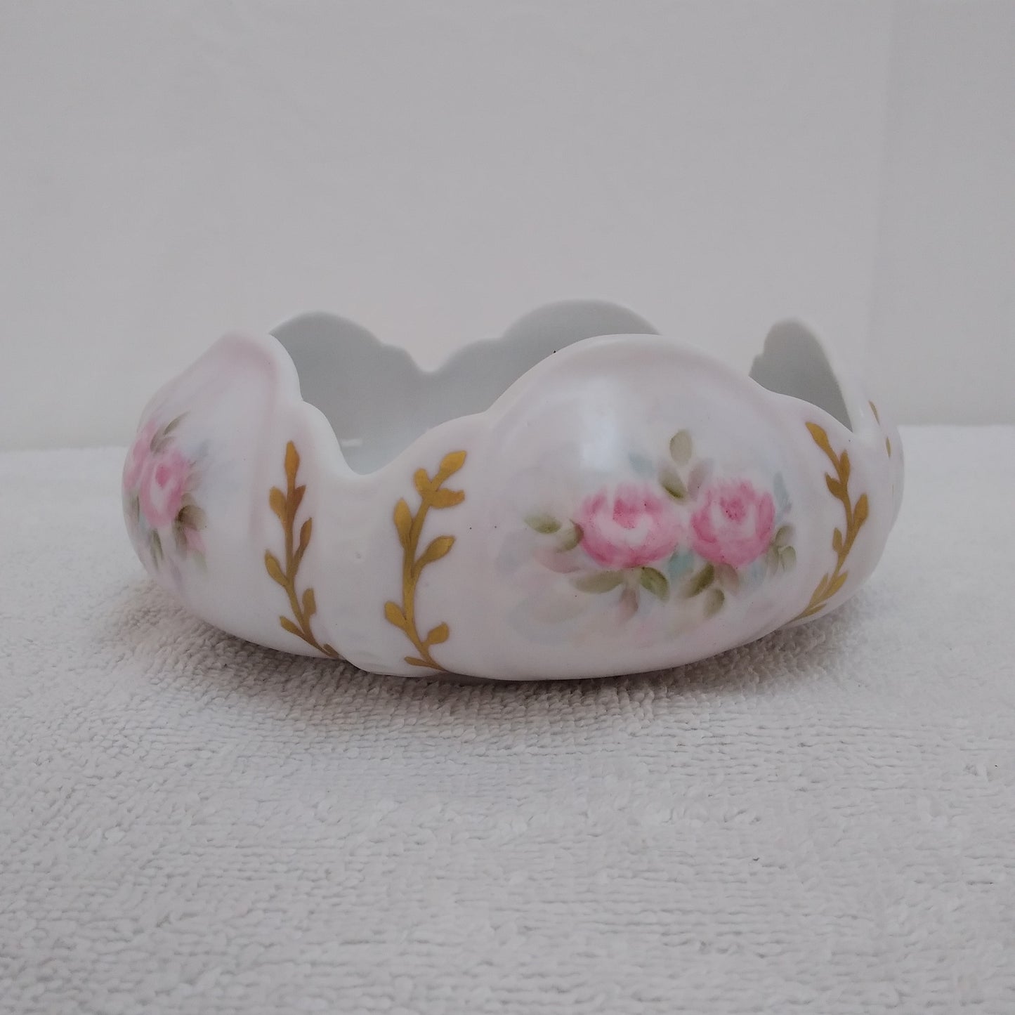 Vintage Floral Scalloped Bowl Hand-Painted by Thelma Joslin