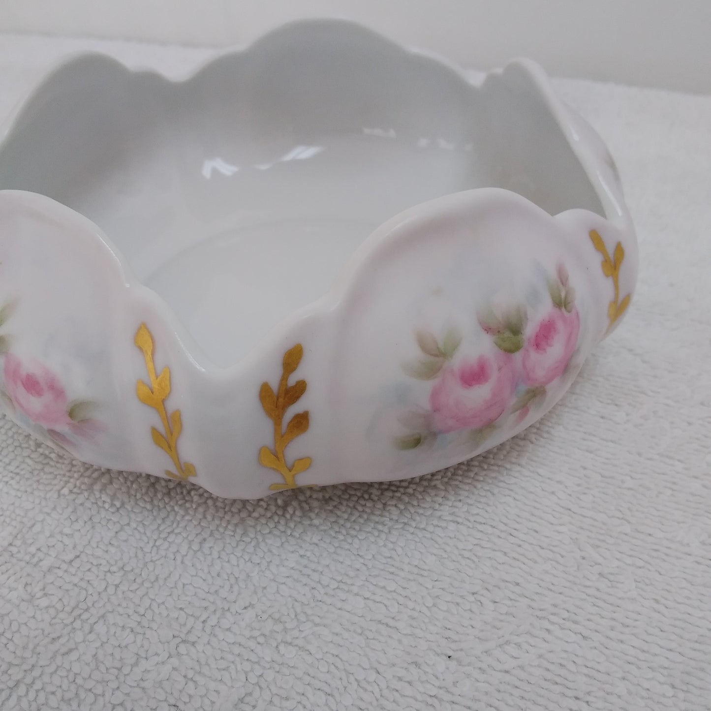 Vintage Floral Scalloped Bowl Hand-Painted by Thelma Joslin