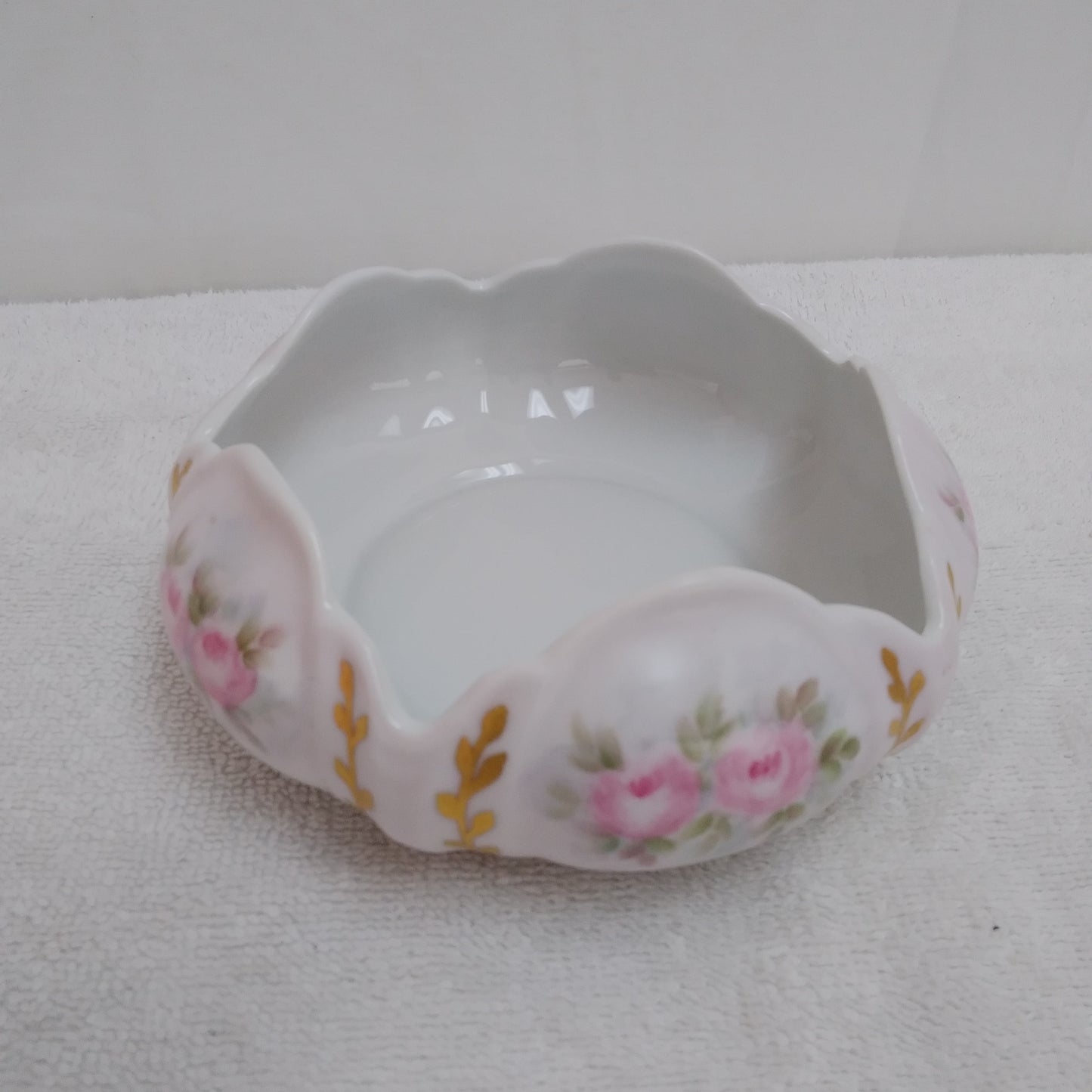 Vintage Floral Scalloped Bowl Hand-Painted by Thelma Joslin