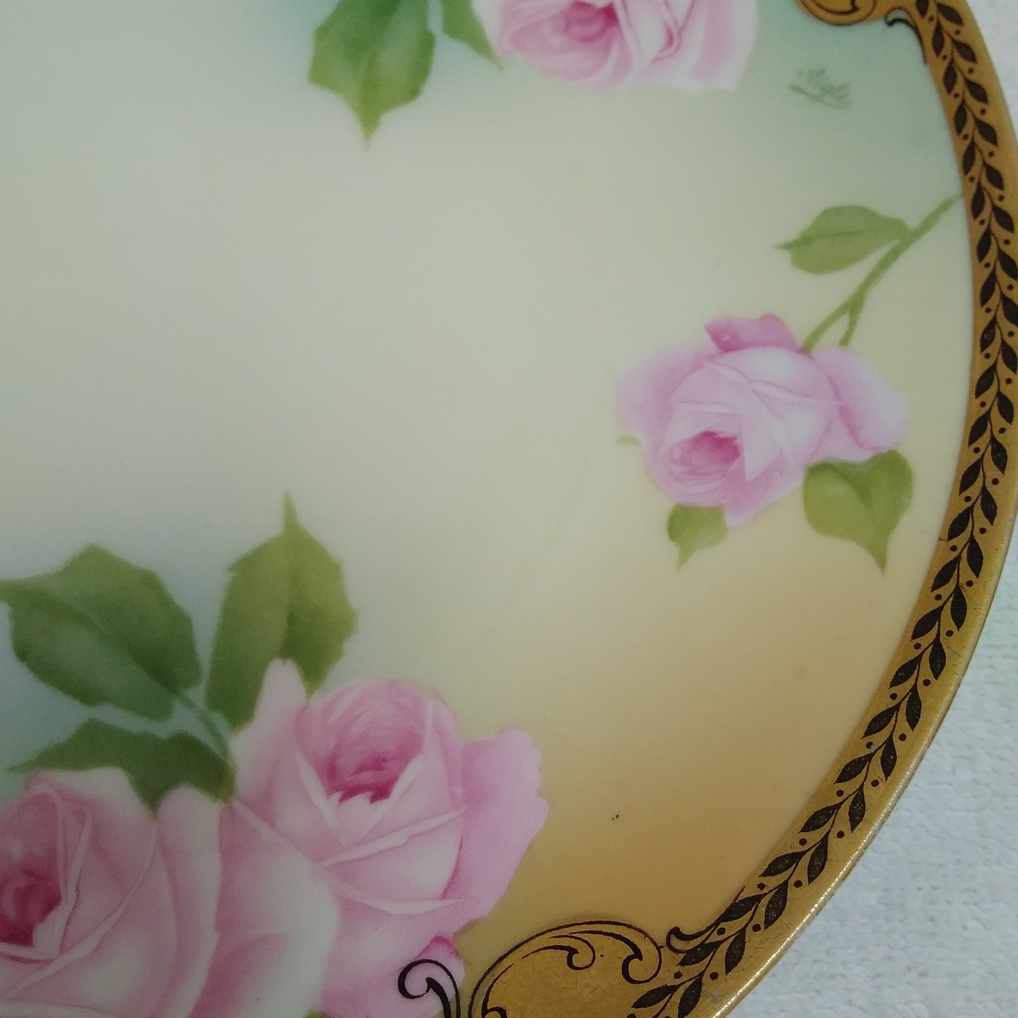 Vintage - Rosenthal 9.75" Plate - Pink Roses with Gold/Black Trim Hand-Painted by Aigle