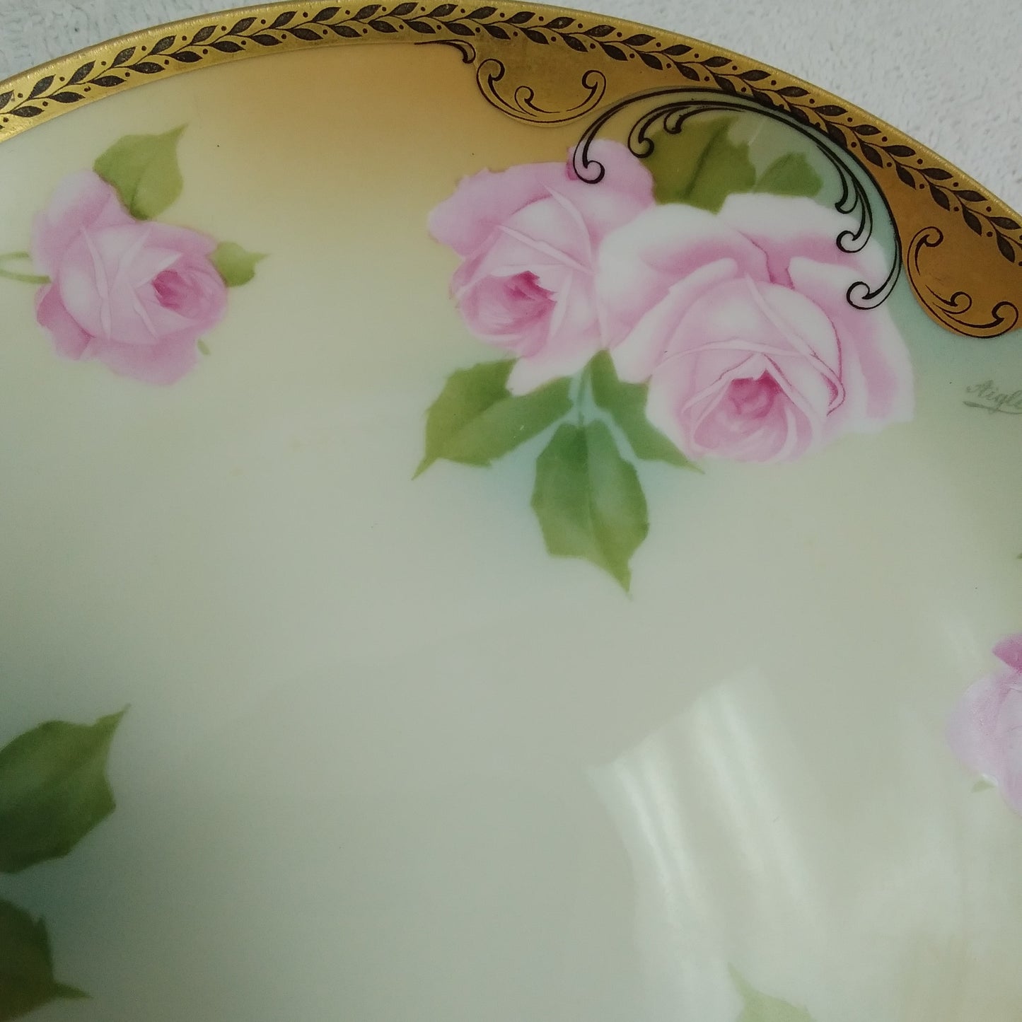 Vintage - Rosenthal 9.75" Plate - Pink Roses with Gold/Black Trim Hand-Painted by Aigle