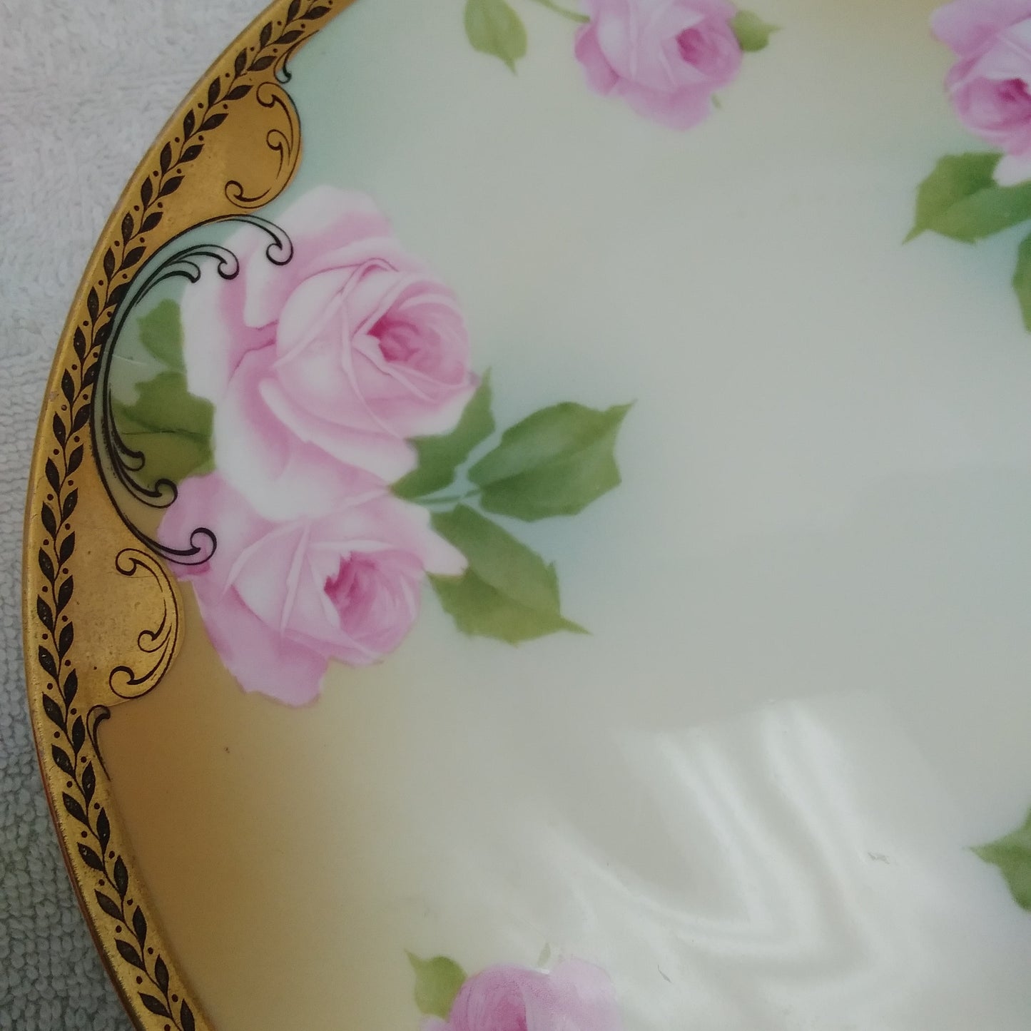 Vintage - Rosenthal 9.75" Plate - Pink Roses with Gold/Black Trim Hand-Painted by Aigle