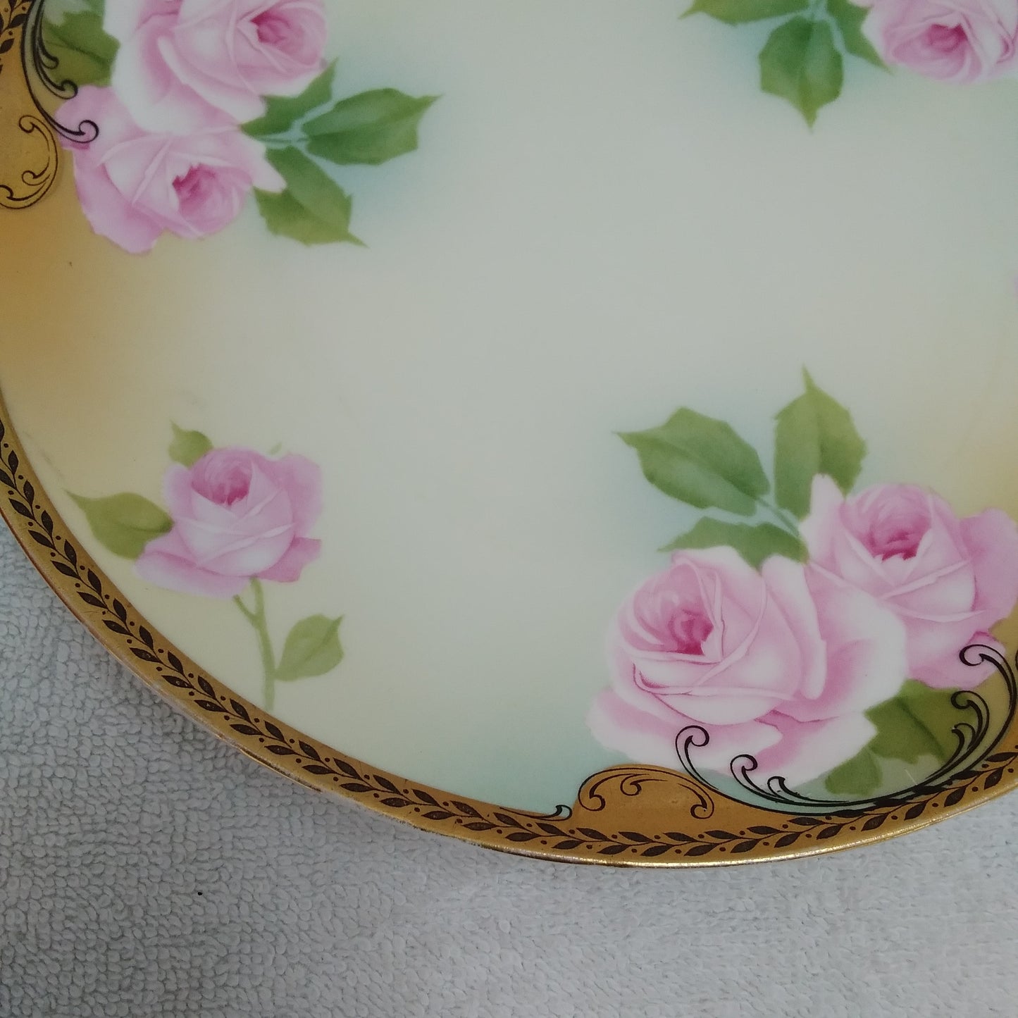 Vintage - Rosenthal 9.75" Plate - Pink Roses with Gold/Black Trim Hand-Painted by Aigle
