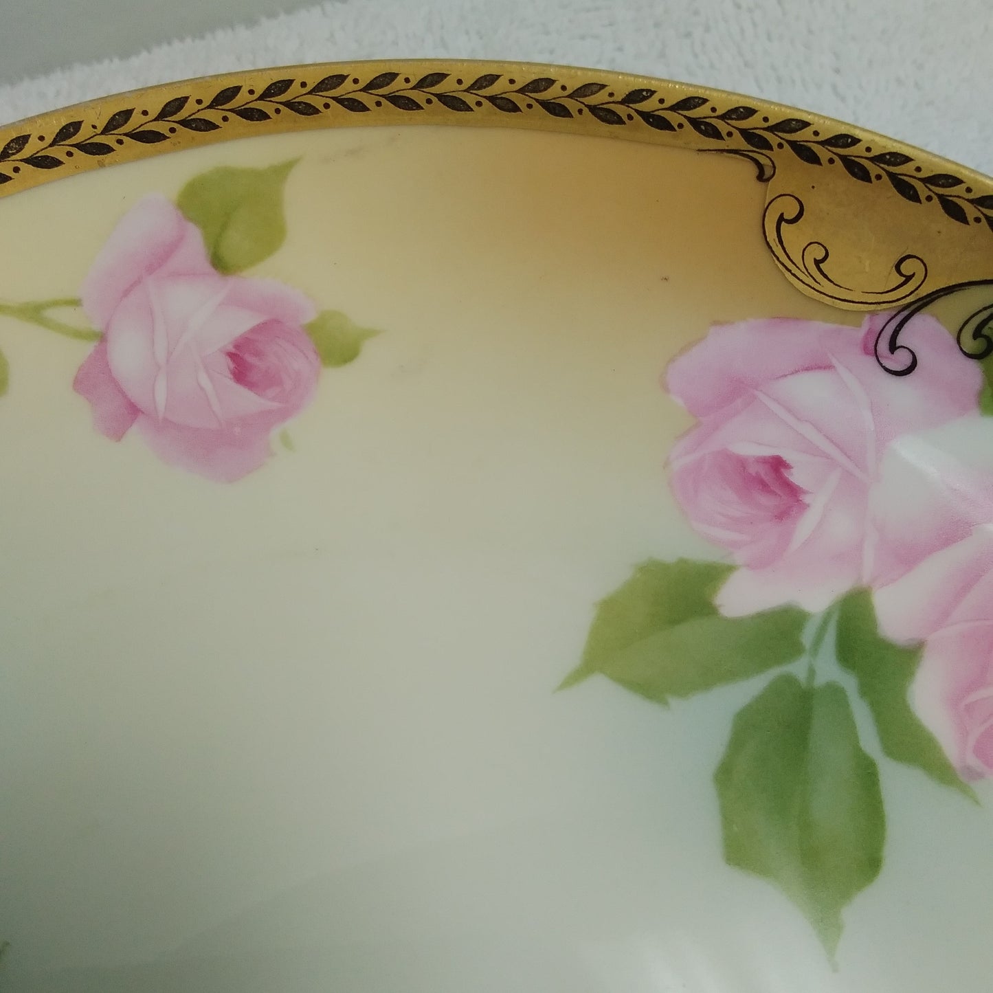 Vintage - Rosenthal 9.75" Plate - Pink Roses with Gold/Black Trim Hand-Painted by Aigle