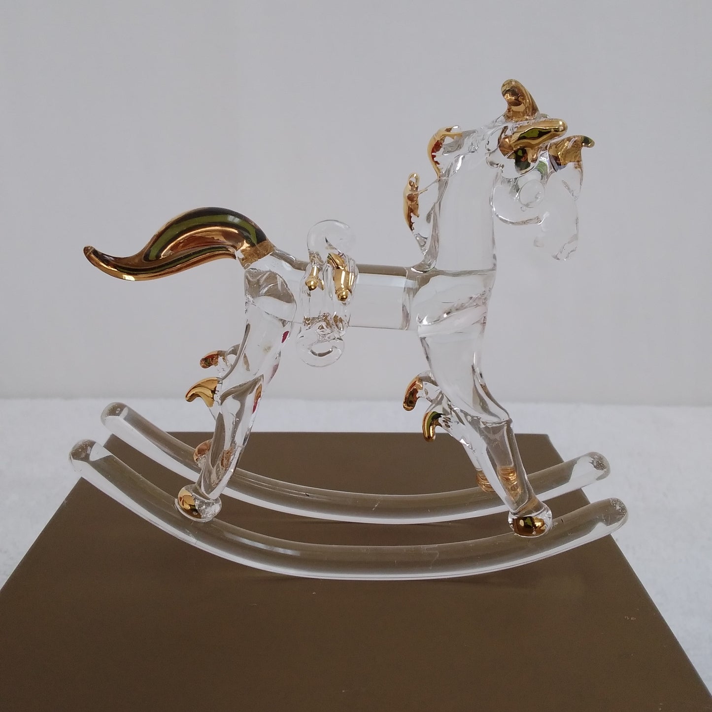 Pier 1 Imports Glass Rocking Horse with Gold Trim Christmas Ornament