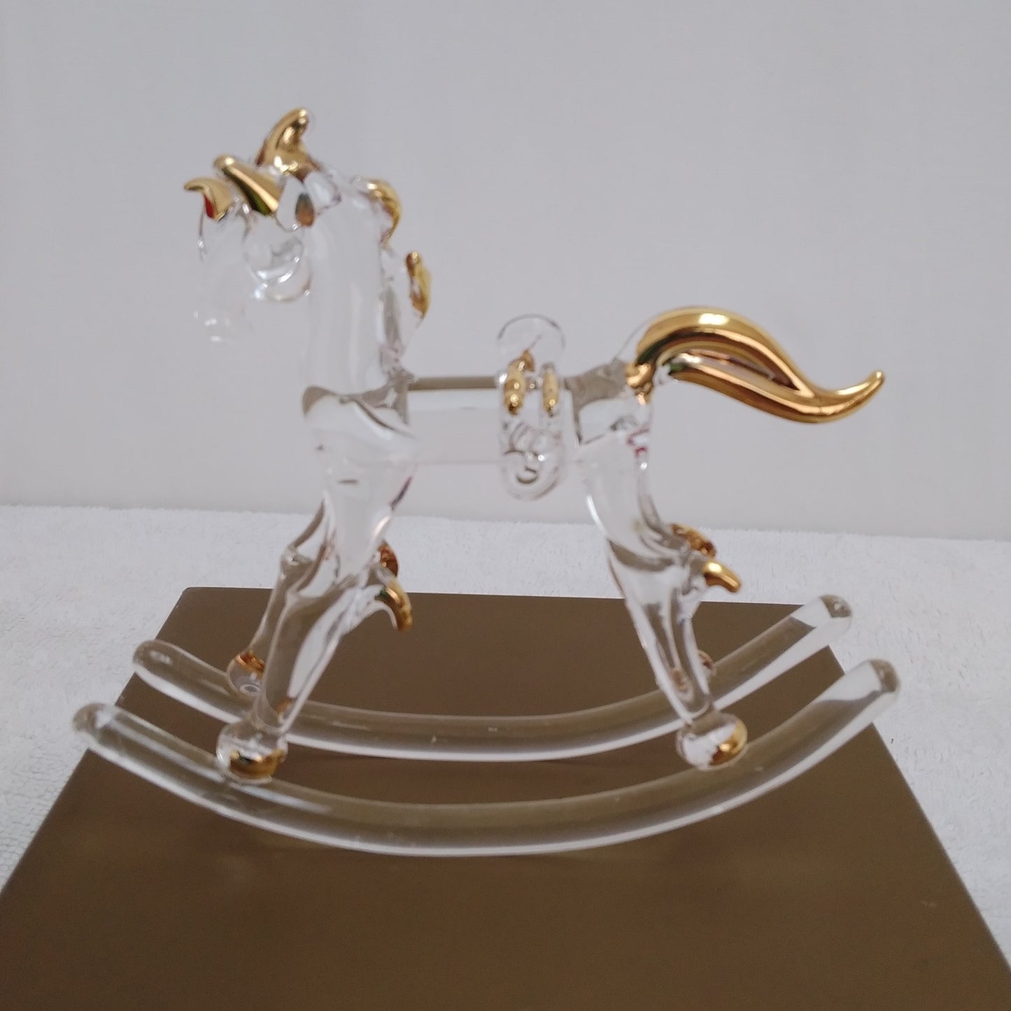 Pier 1 Imports Glass Rocking Horse with Gold Trim Christmas Ornament