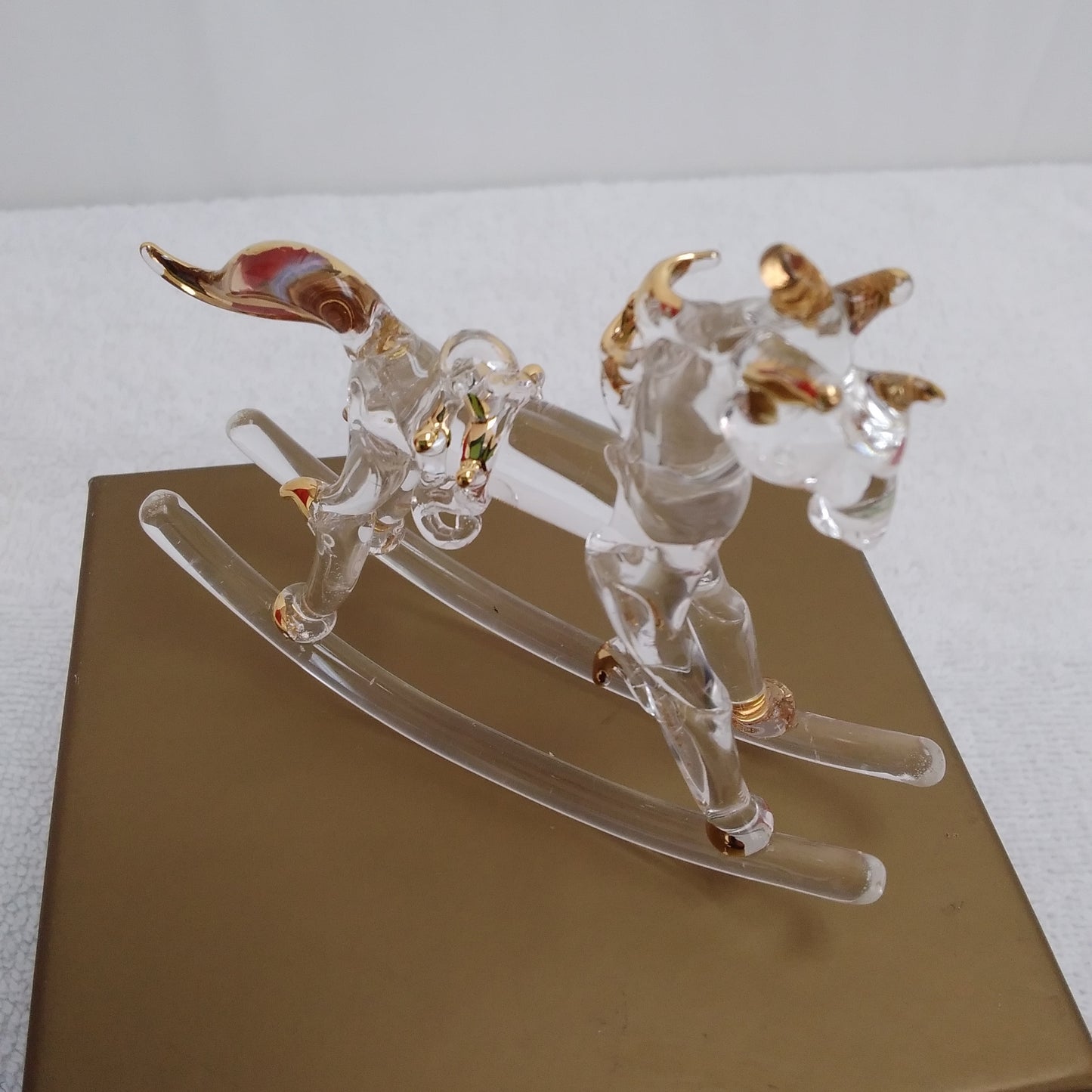Pier 1 Imports Glass Rocking Horse with Gold Trim Christmas Ornament