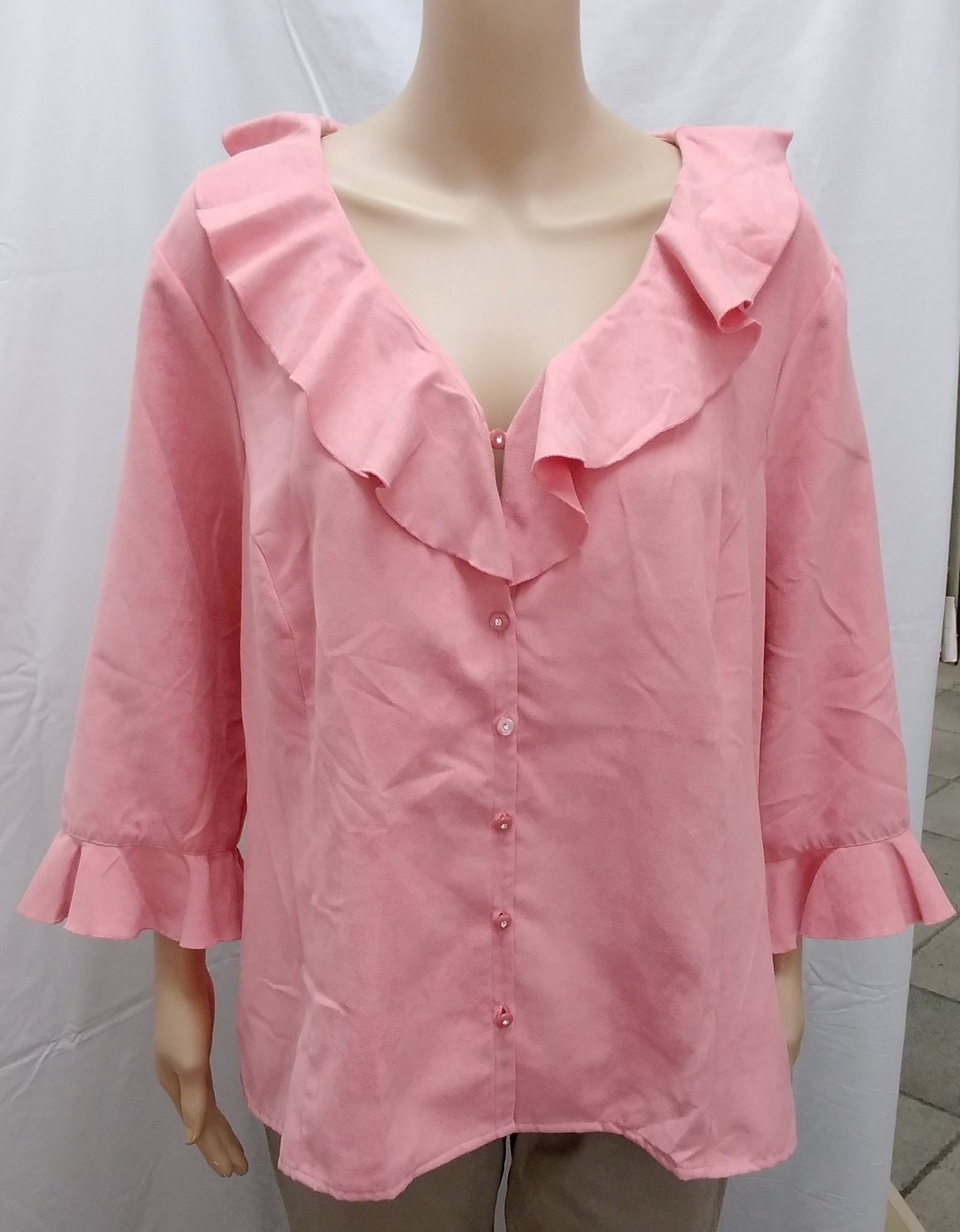 NWT -- Avenue Pink Ruffle V-neck Blouse -- 18/20