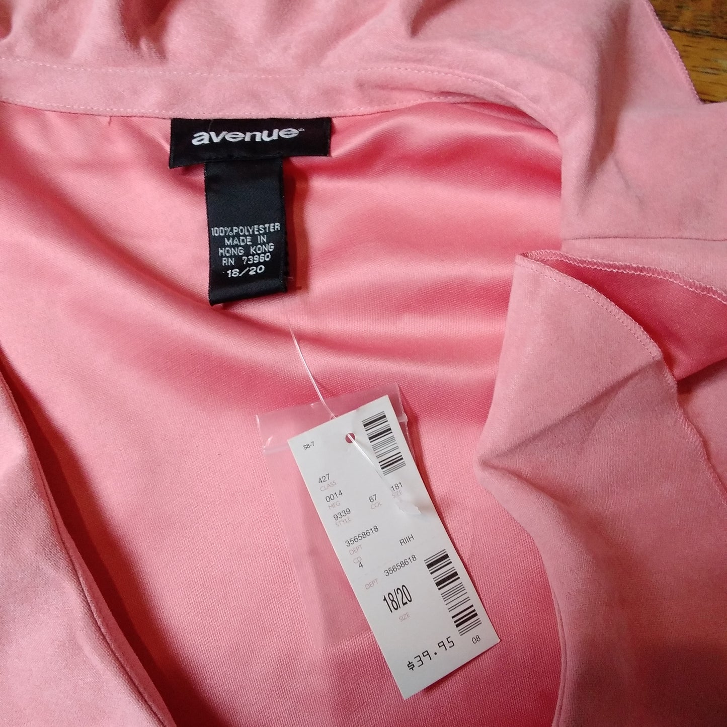 NWT -- Avenue Pink Ruffle V-neck Blouse -- 18/20