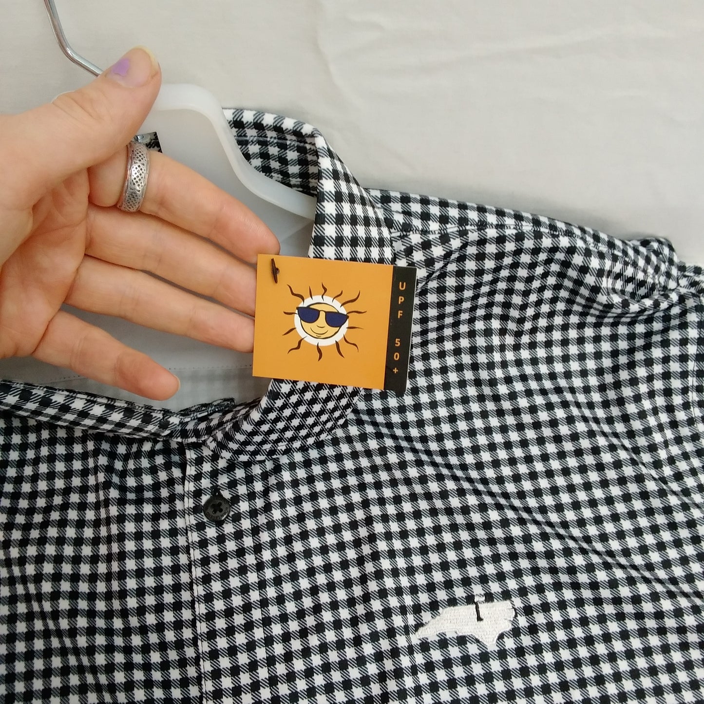 NWT - Horn Legend Black White Houndstooth Tailored Fit Button up Shirt - XL