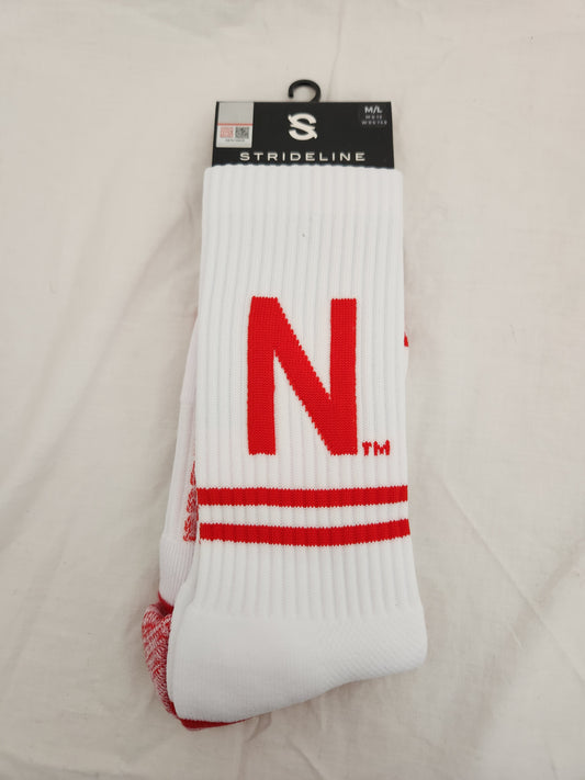 NWT - Strideline Men's White Nebraska Huskers Socks - M/L