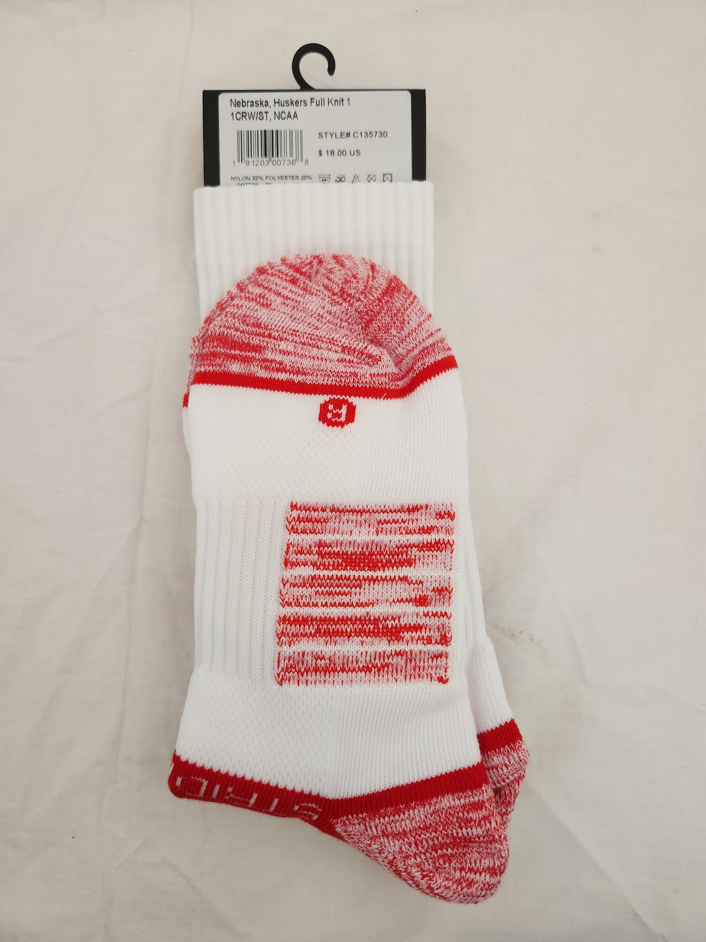 NWT - Strideline Men's White Nebraska Huskers Socks - M/L