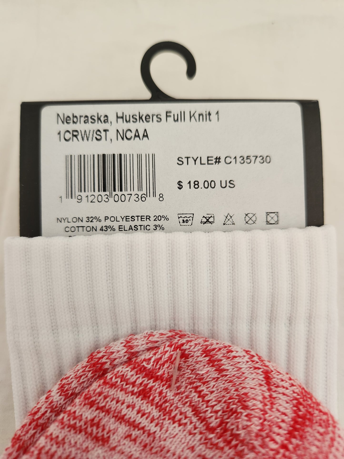 NWT - Strideline Men's White Nebraska Huskers Socks - M/L