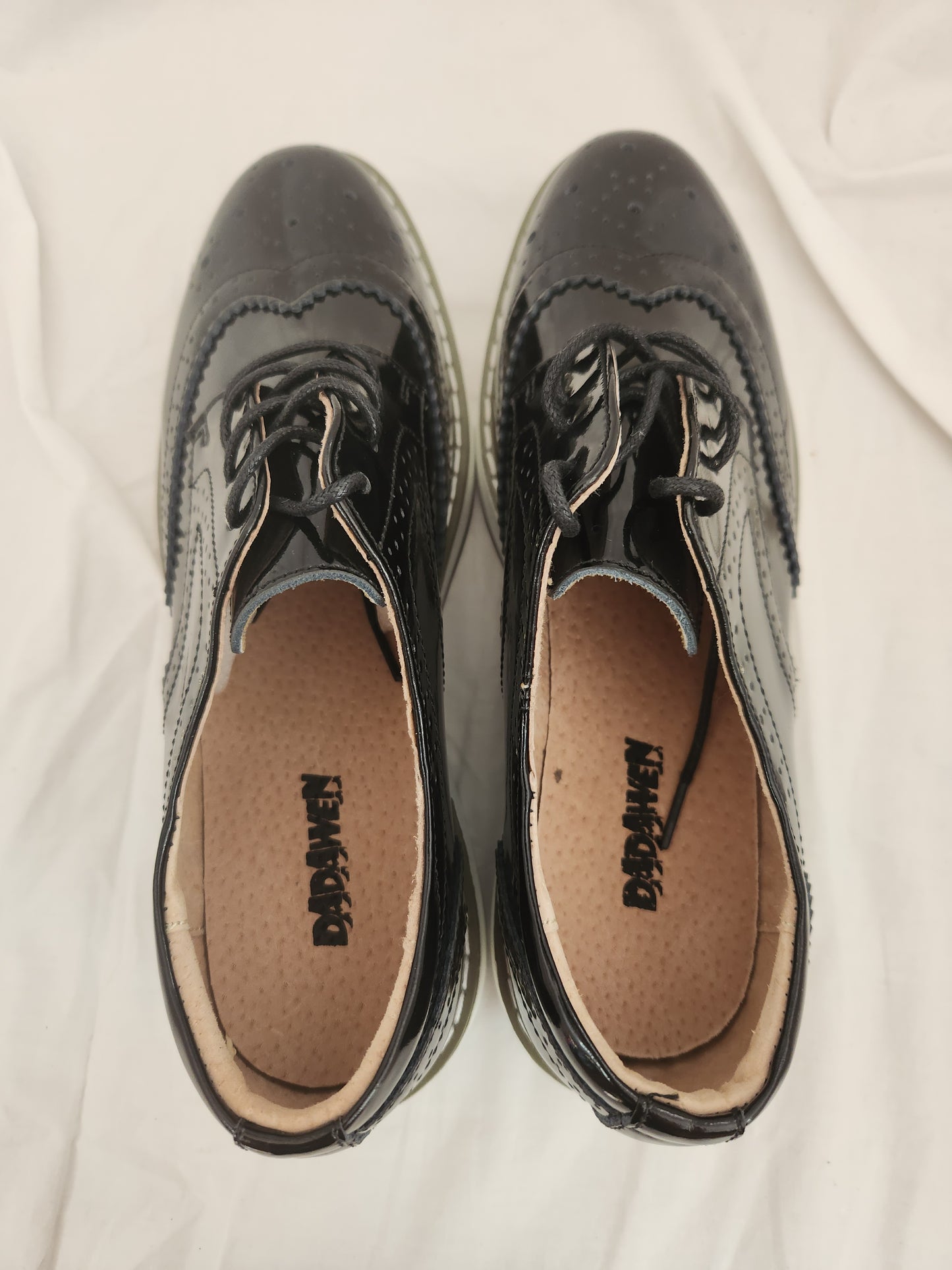 NWOB - DADAWEN Women's Black Platform Lace-Up Wingtips Square Toe Oxfords - Size: 40 (US 8)