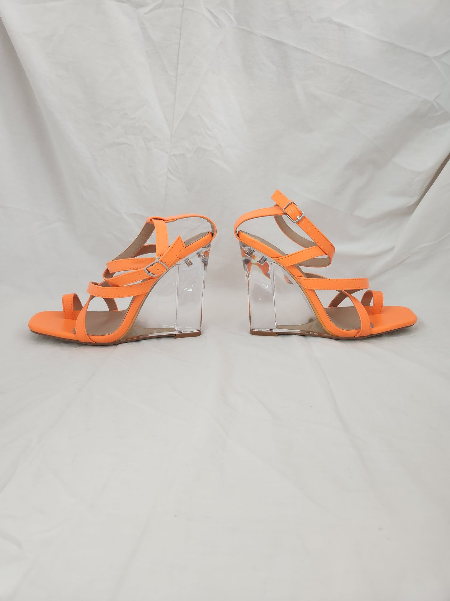 NEW - JustFab Neon Orange Neila Strappy Wedge - Size: 9