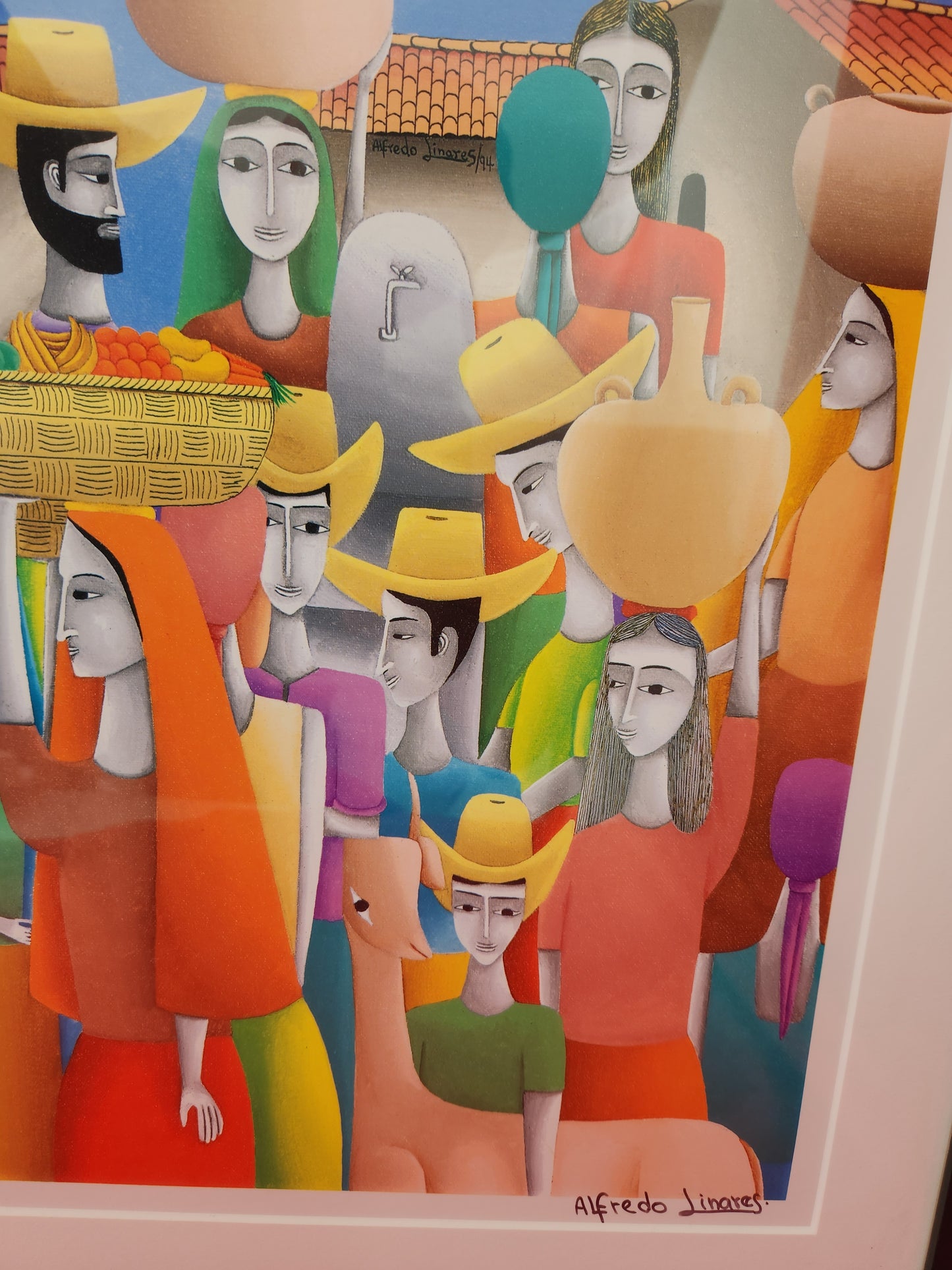 Rare - Unique Salvadoran Artist ALFREDO LINARES Signed/Dated Lithograph Print