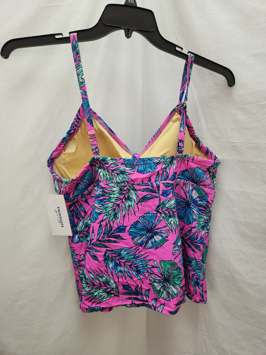 NWT - Swimsuits For All Floral Tie-Front tankini Top - 14 C/D