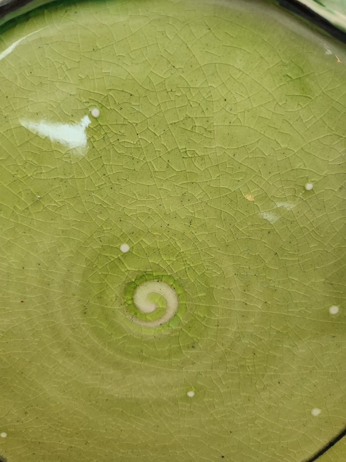Arona ~ Wheel Thrown Pottery Green Glazed Wall Plate with Tulip Flower