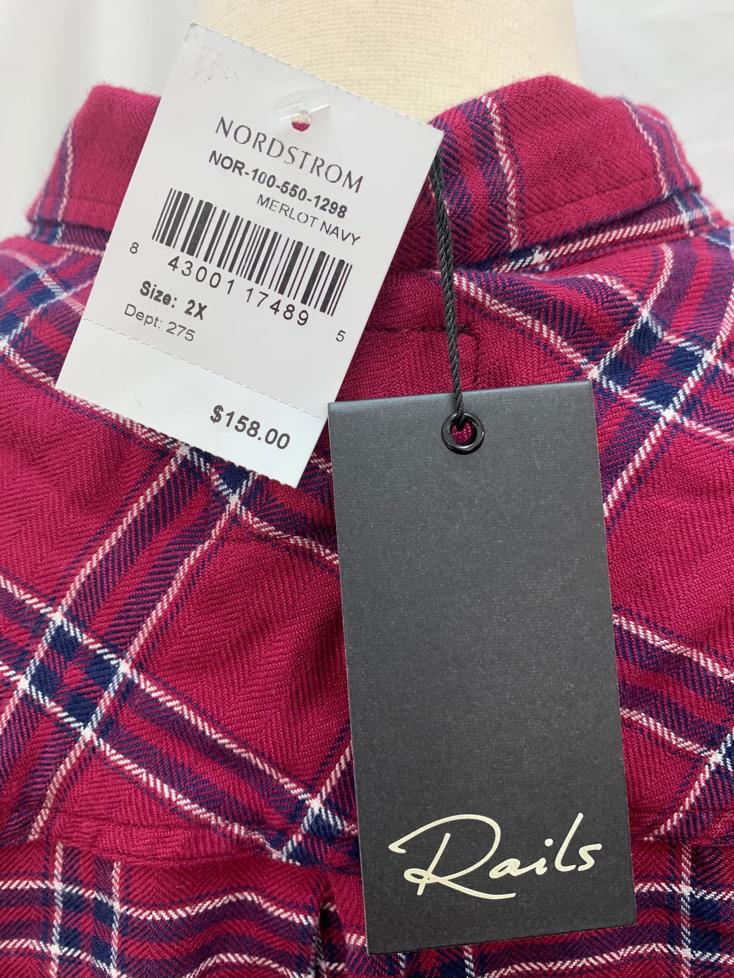 NWT - RAILS merlot navy Plaid Rayon Button Up Hunter Shirt - 2X